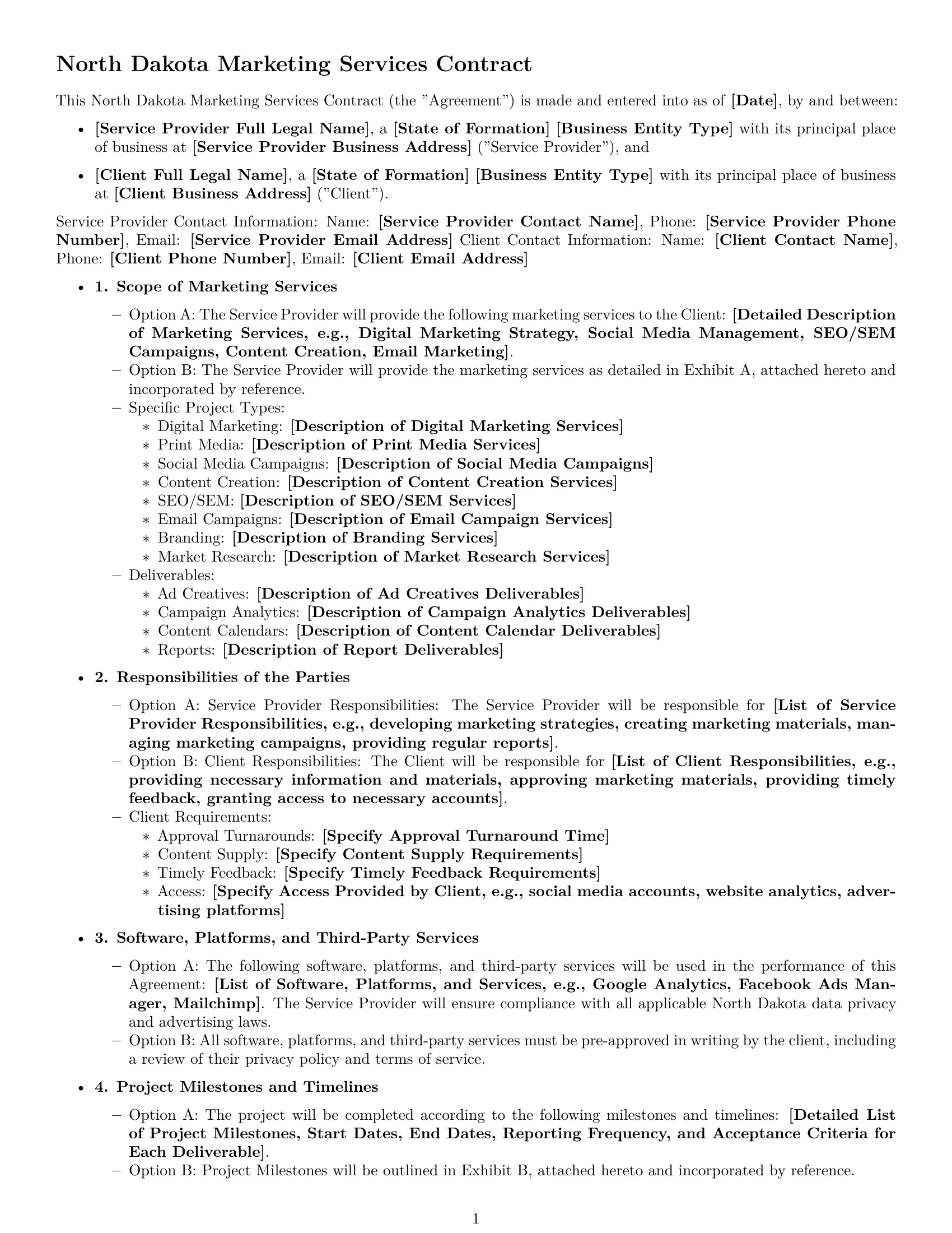 Preview page 1 of Free North Dakota marketing service contract template
