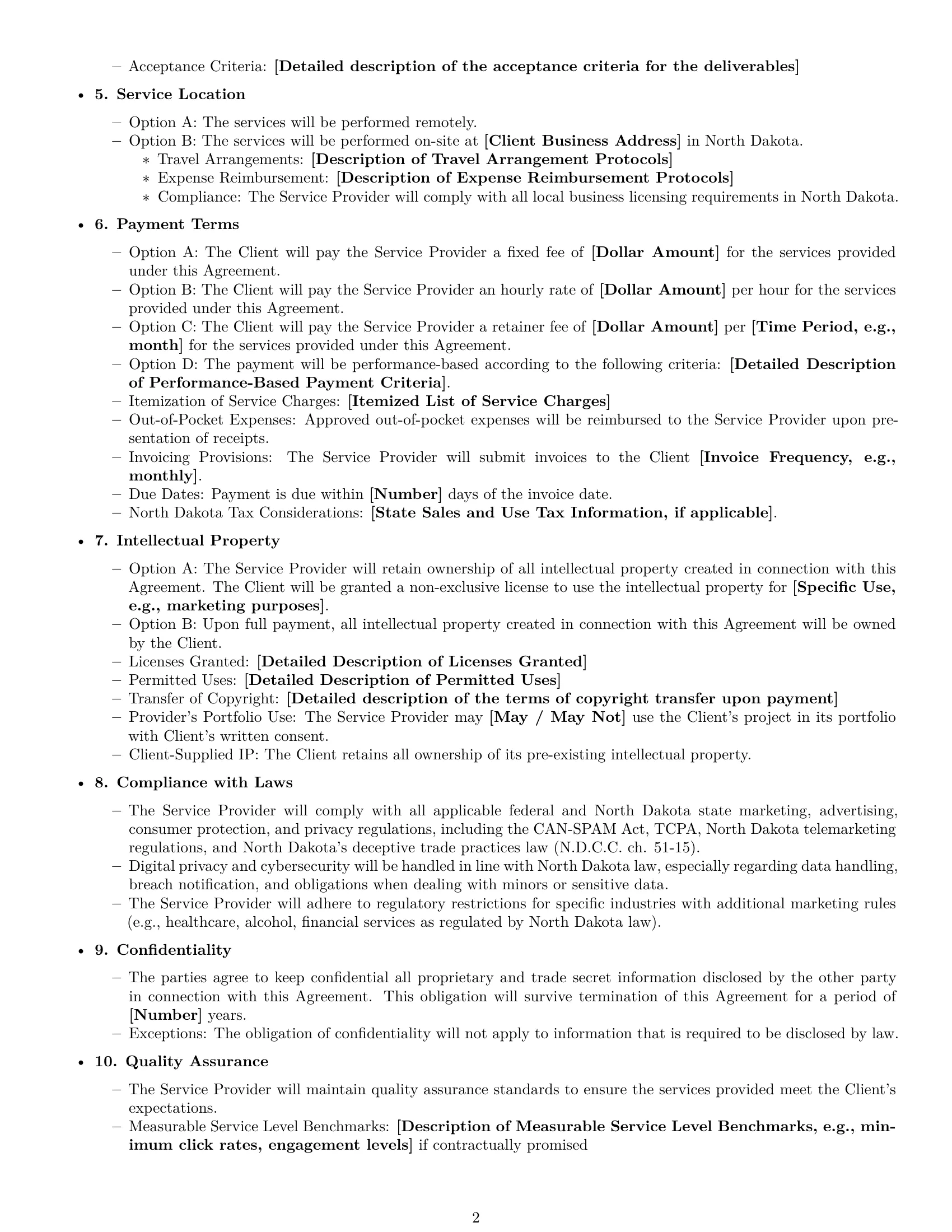 Preview page 2 of Free North Dakota marketing service contract template
