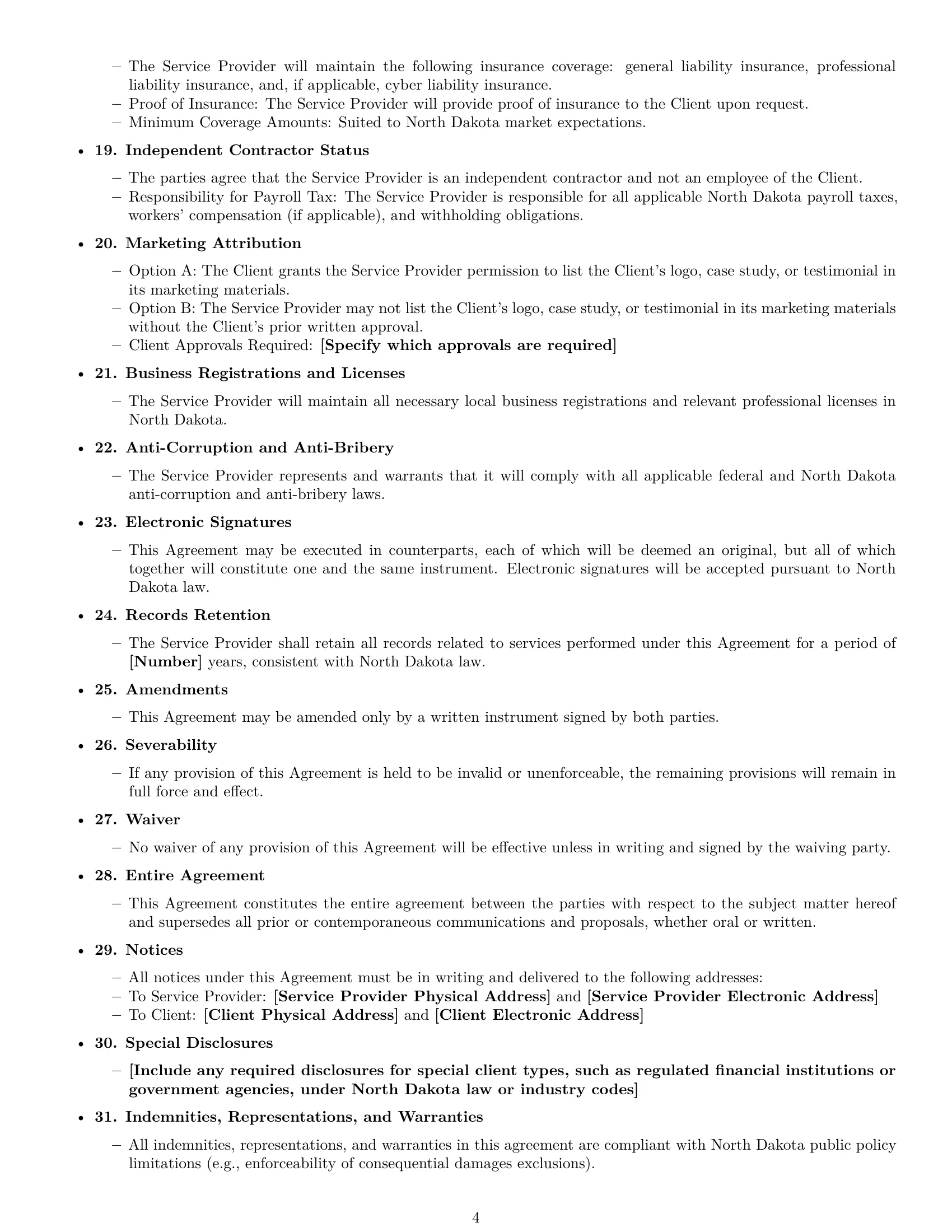 Preview page 4 of Free North Dakota marketing service contract template