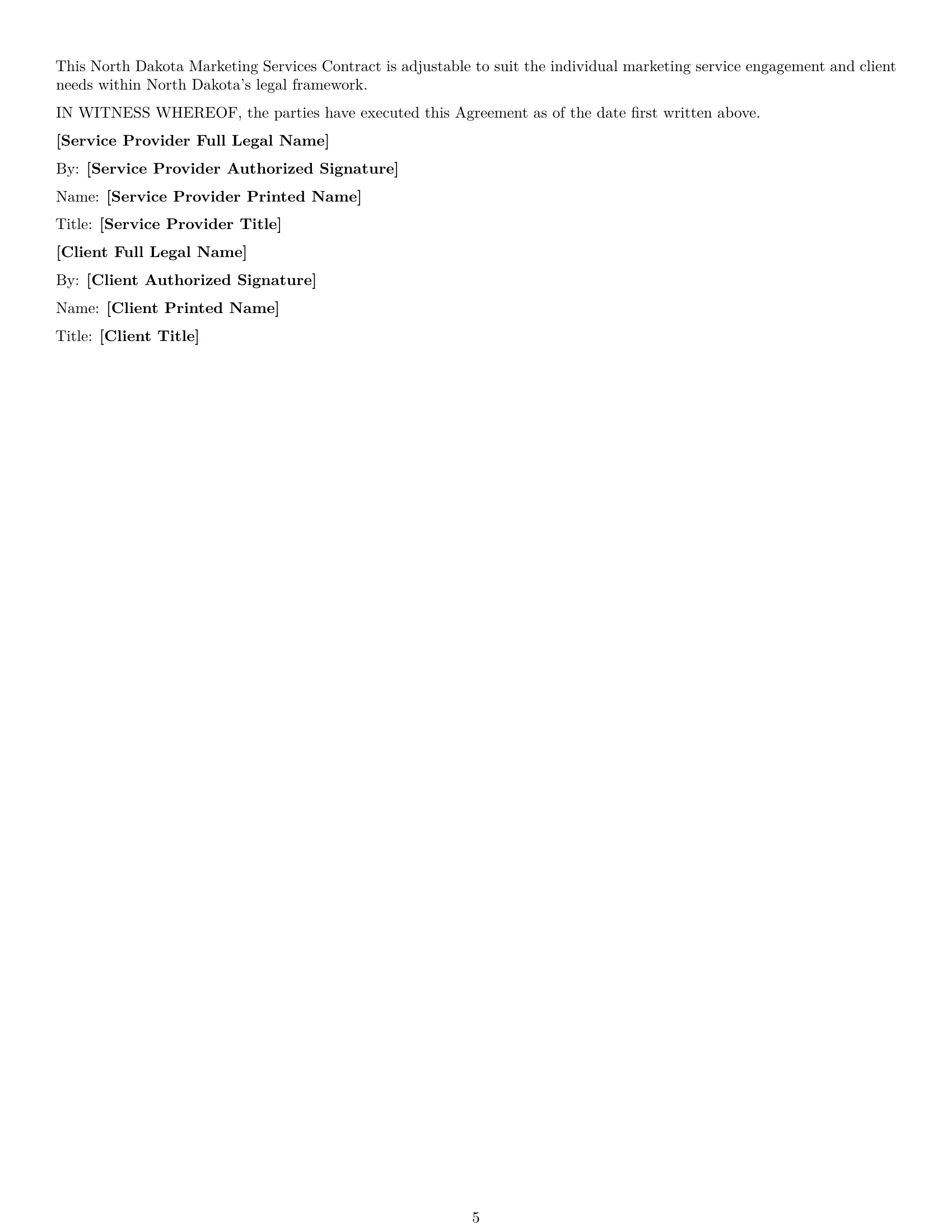 Preview page 5 of Free North Dakota marketing service contract template