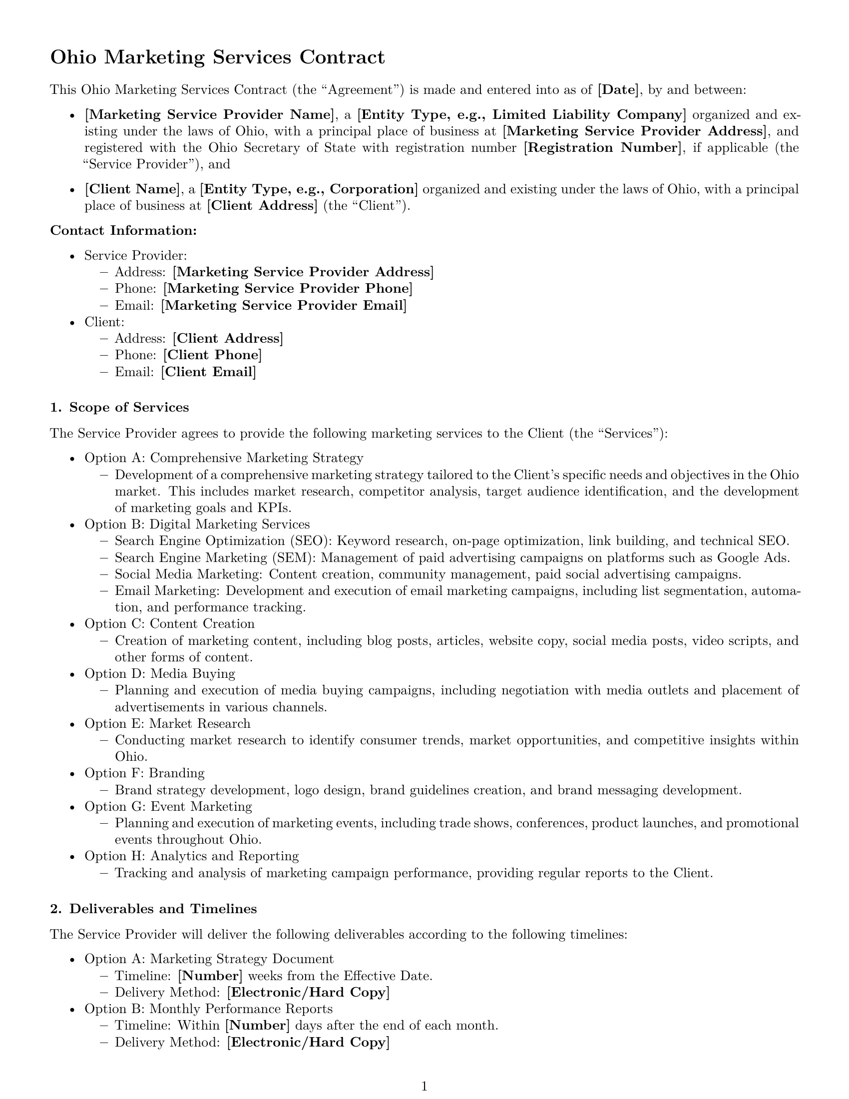Preview page 1 of Free Ohio marketing service contract template