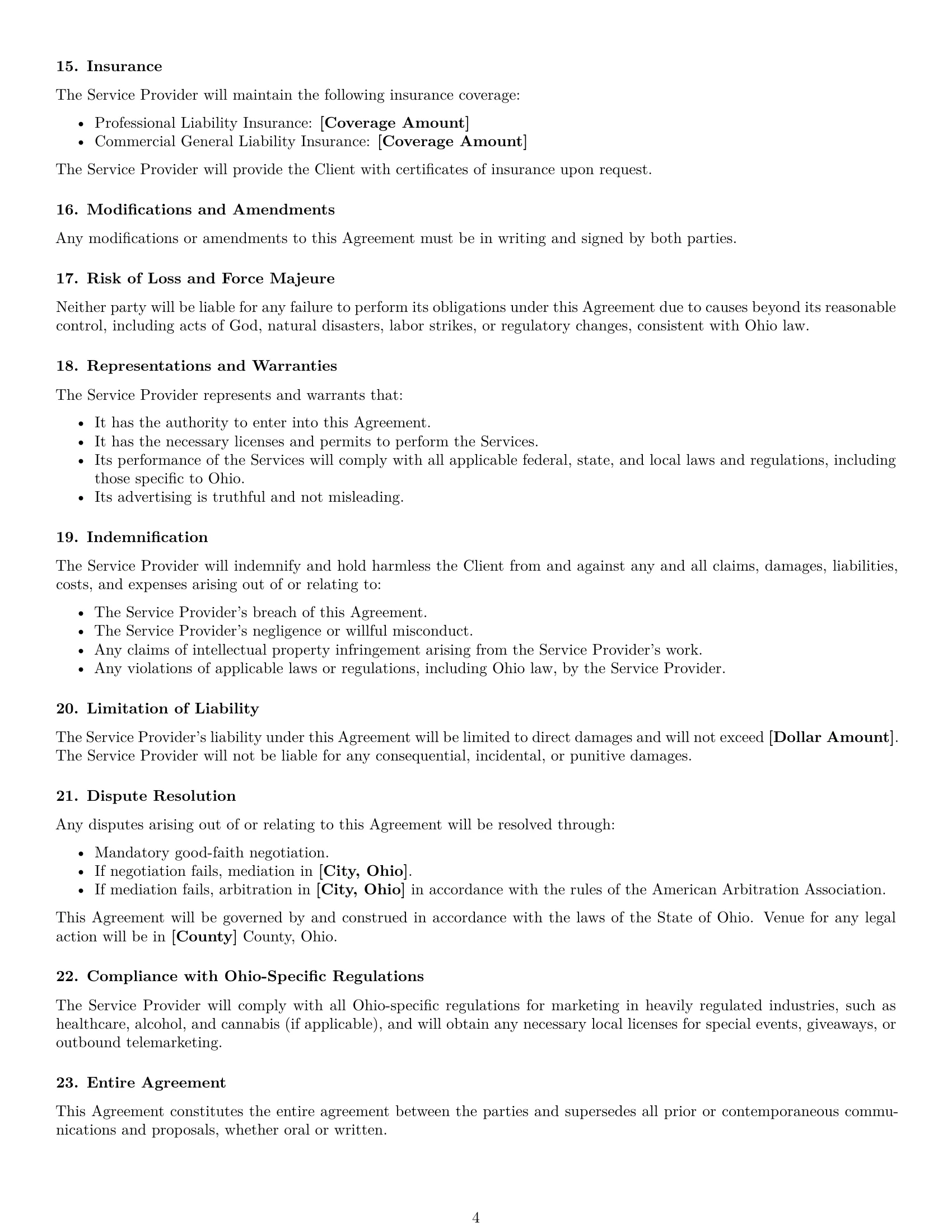 Preview page 4 of Free Ohio marketing service contract template