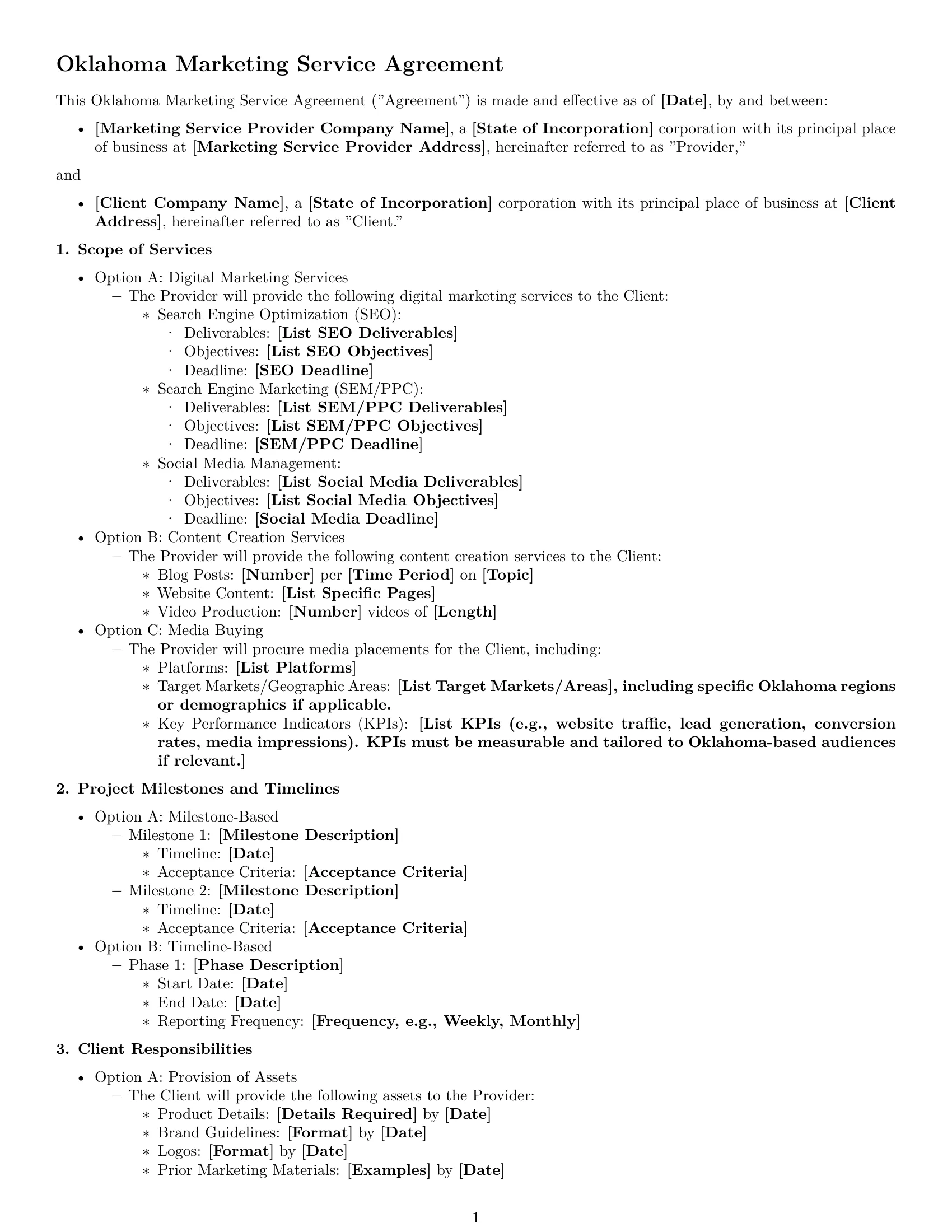 Preview page 1 of Free Oklahoma marketing service contract template