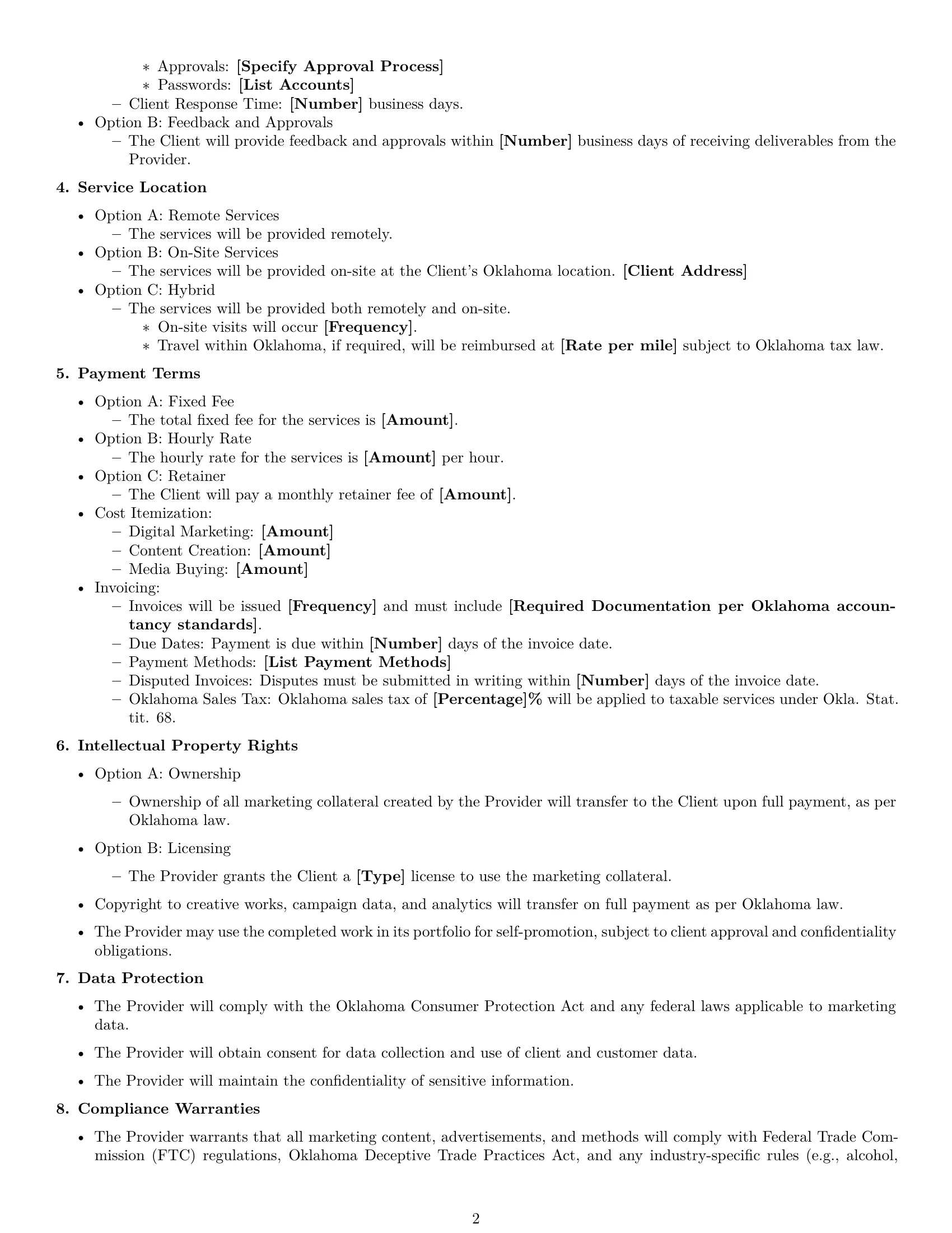 Preview page 2 of Free Oklahoma marketing service contract template