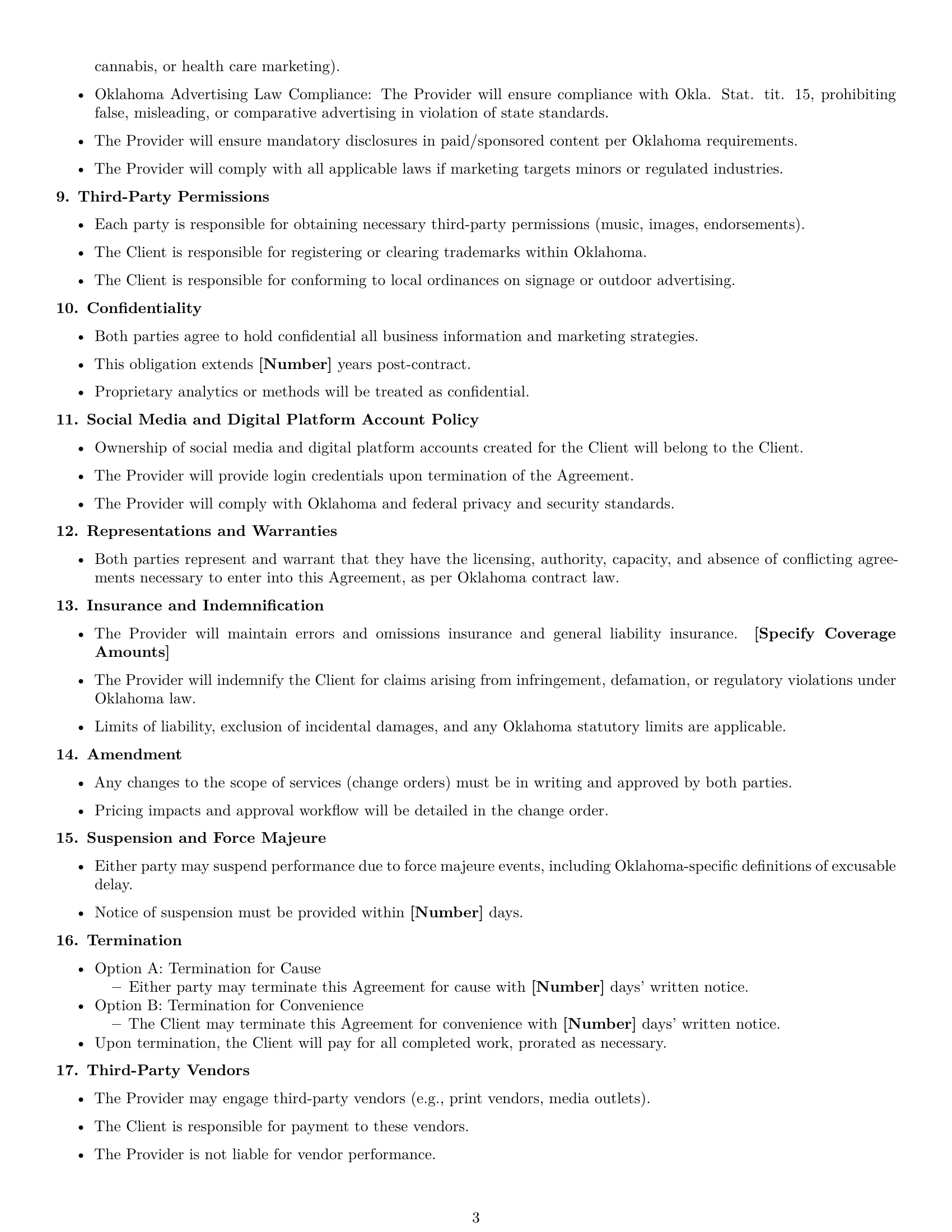Preview page 3 of Free Oklahoma marketing service contract template