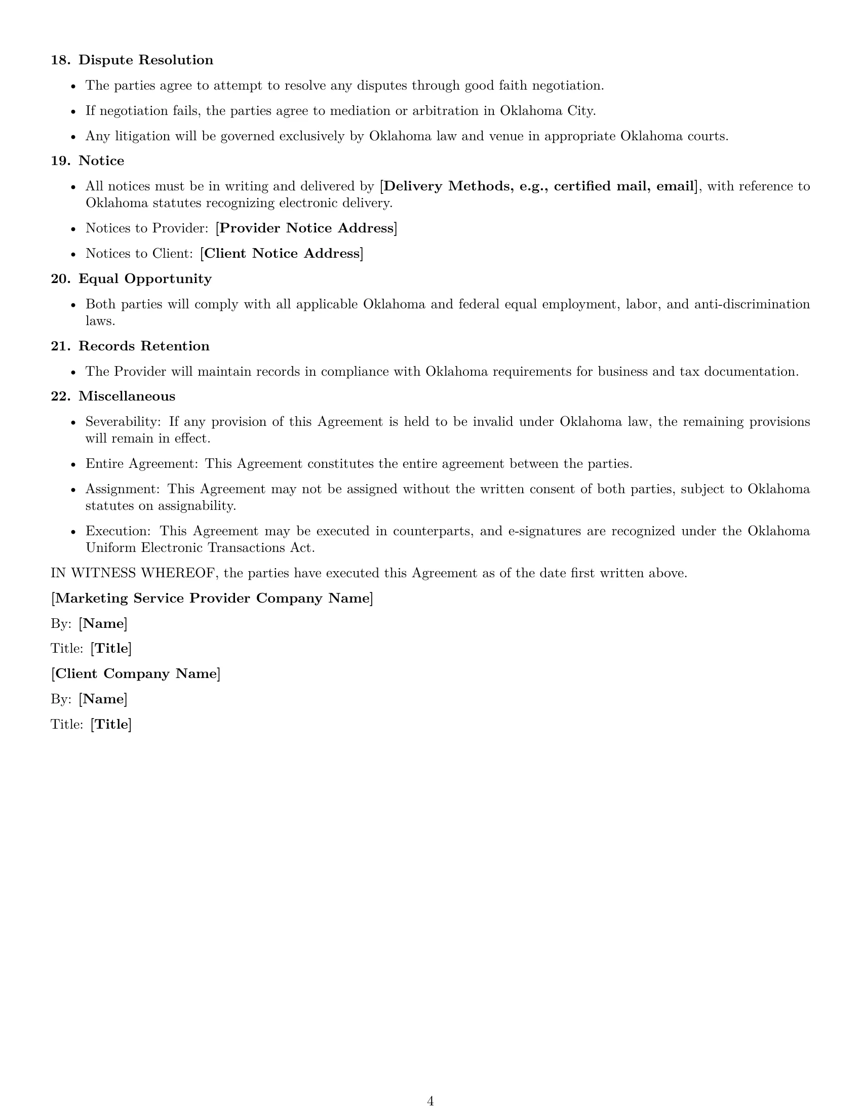 Preview page 4 of Free Oklahoma marketing service contract template