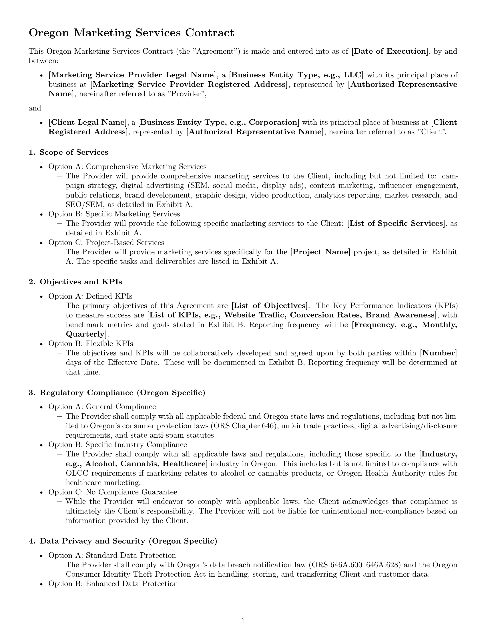 Preview page 1 of Free Oregon marketing service contract template