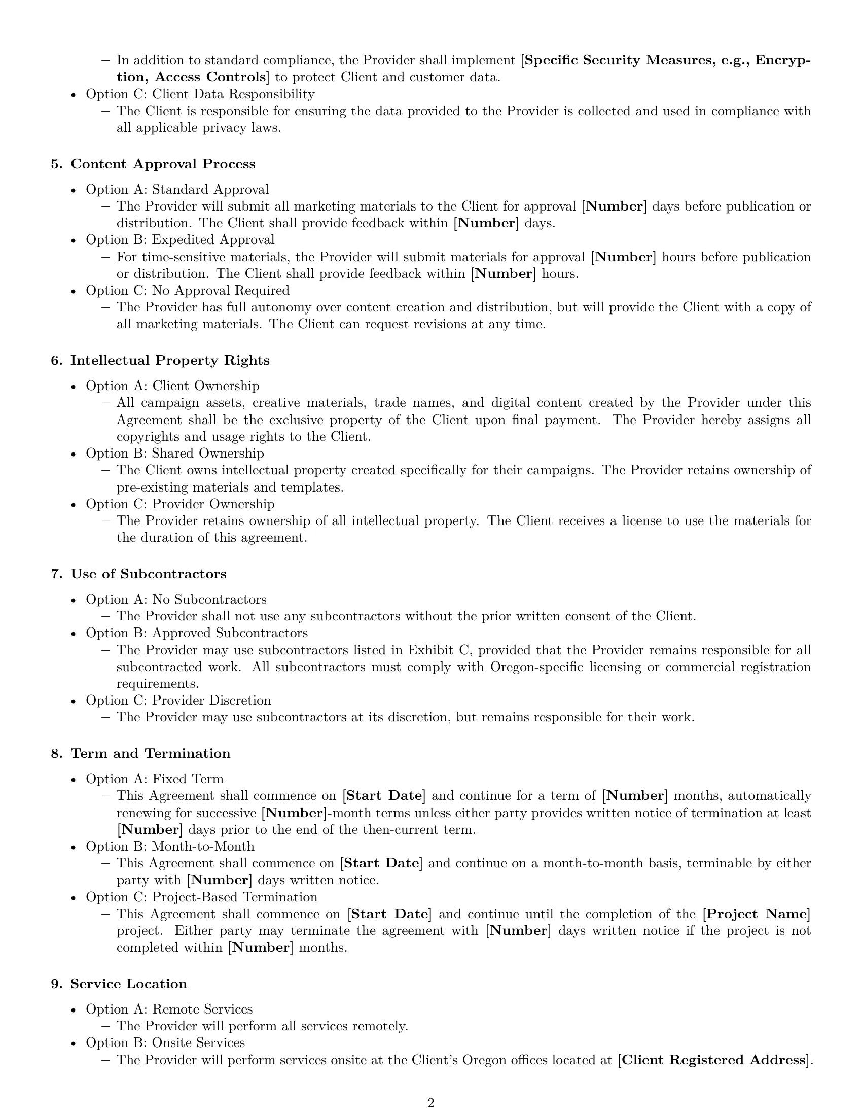 Preview page 2 of Free Oregon marketing service contract template
