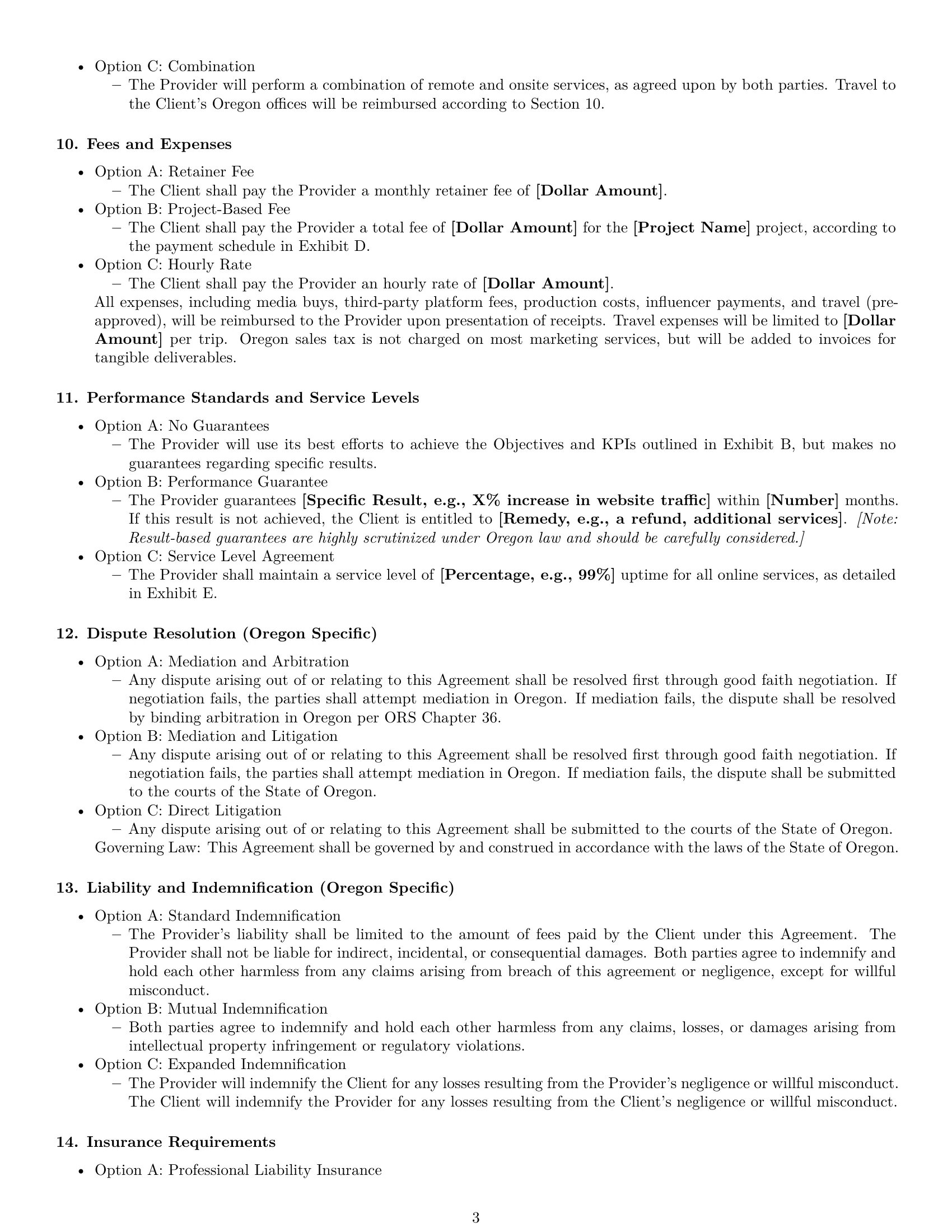 Preview page 3 of Free Oregon marketing service contract template