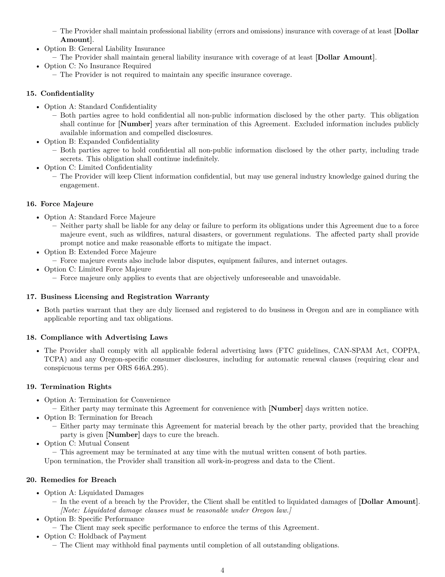 Preview page 4 of Free Oregon marketing service contract template