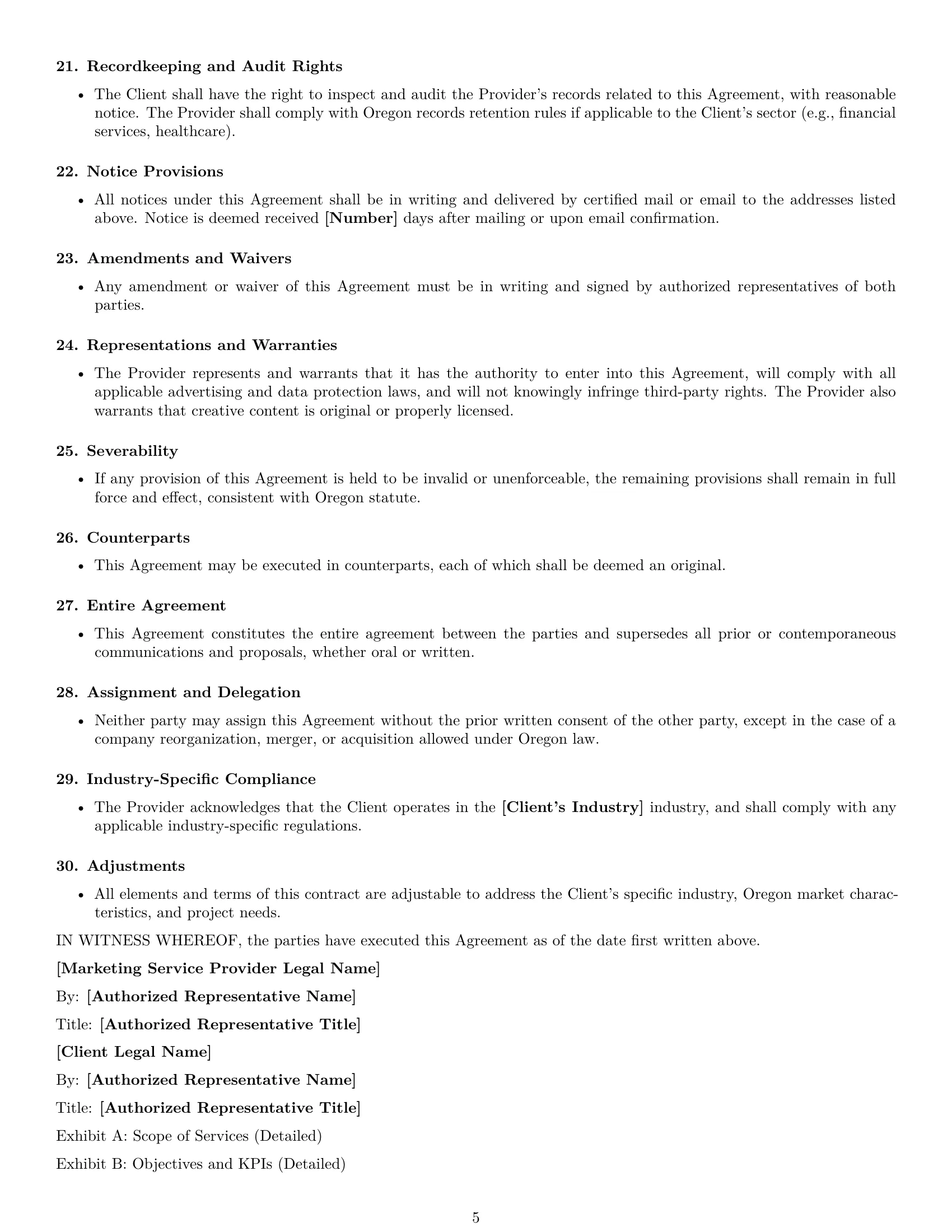 Preview page 5 of Free Oregon marketing service contract template