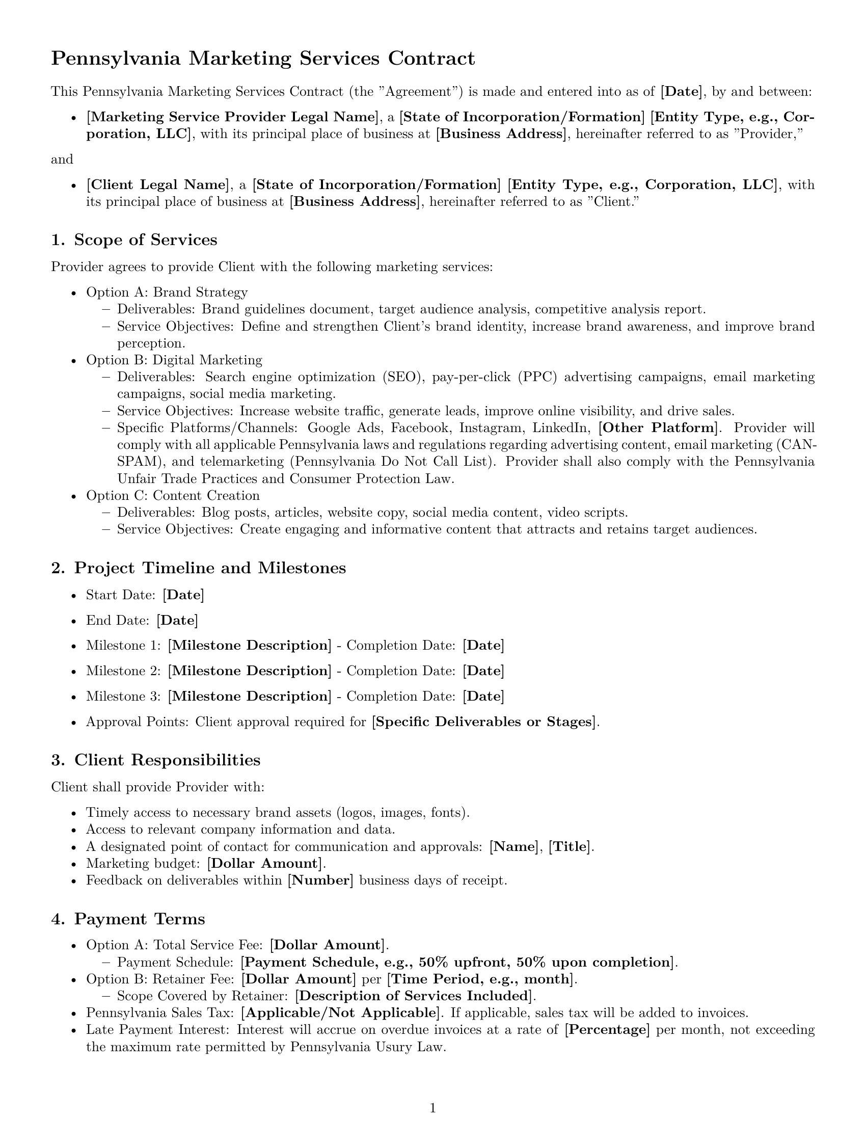 Preview page 1 of Free Pennsylvania marketing service contract template