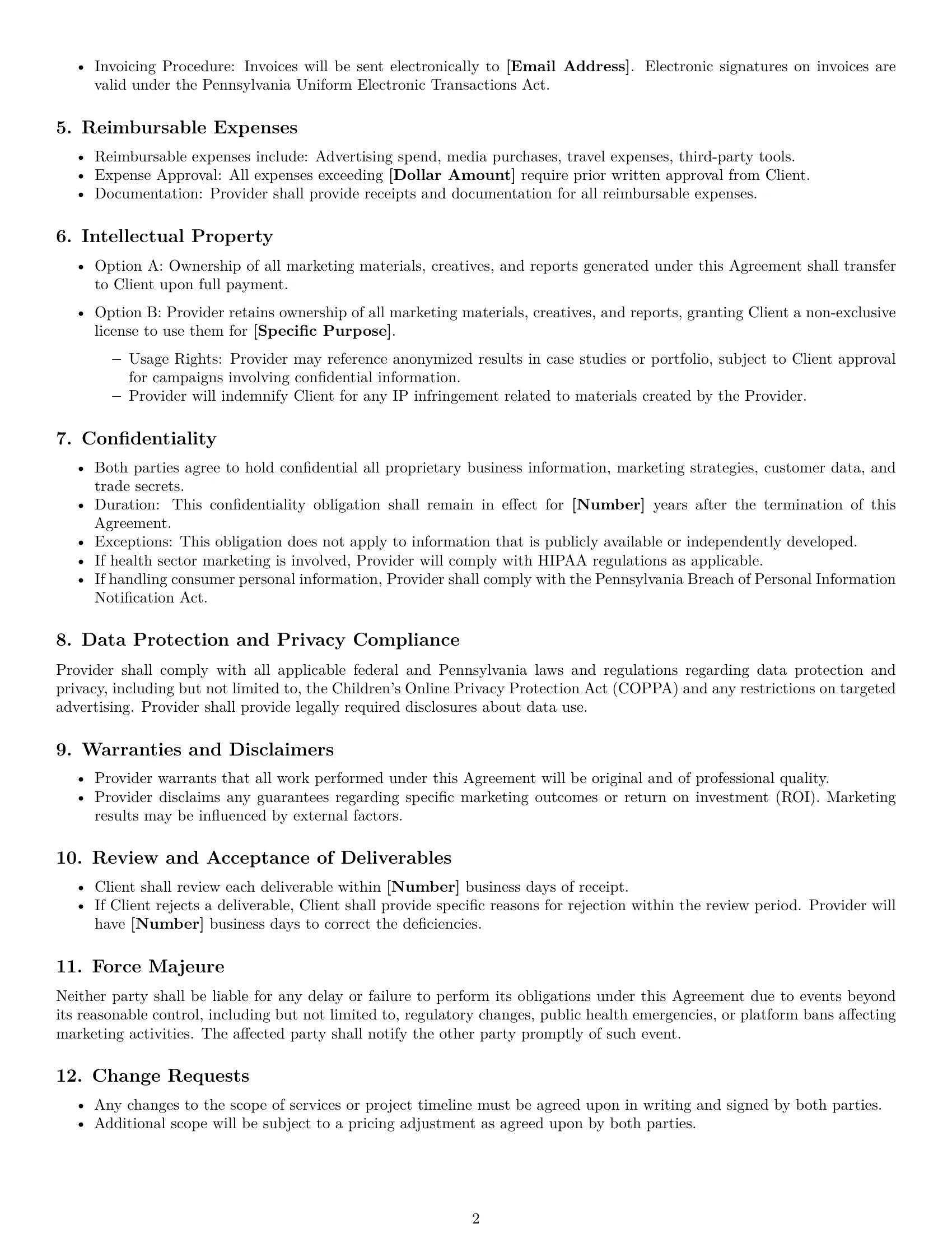 Preview page 2 of Free Pennsylvania marketing service contract template