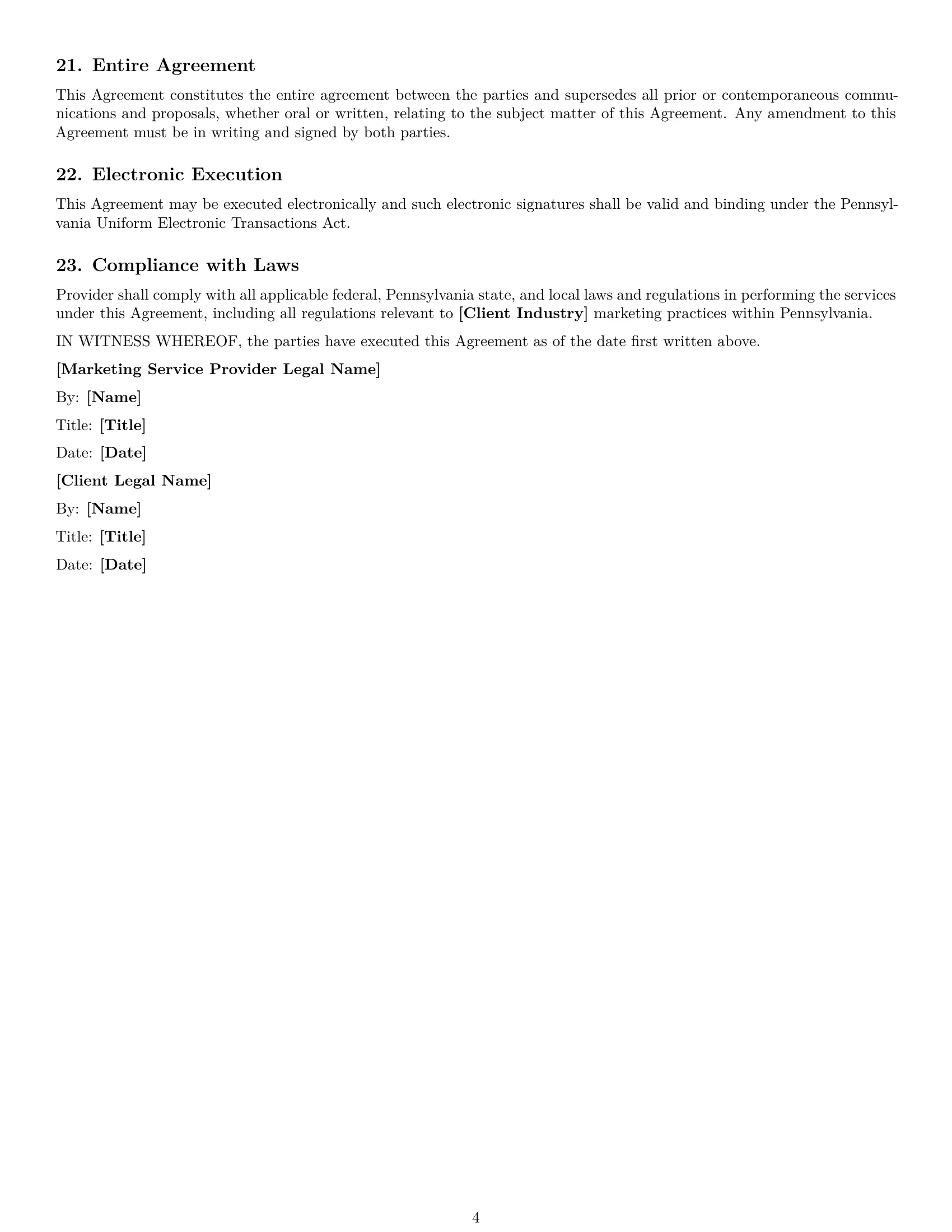 Preview page 4 of Free Pennsylvania marketing service contract template