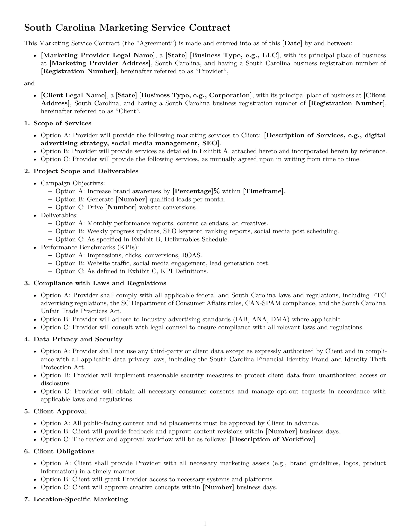 Preview page 1 of Free South Carolina marketing service contract template