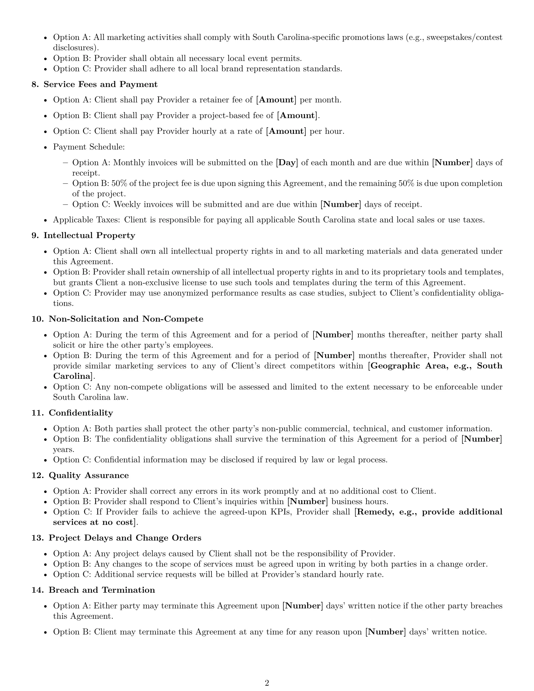 Preview page 2 of Free South Carolina marketing service contract template
