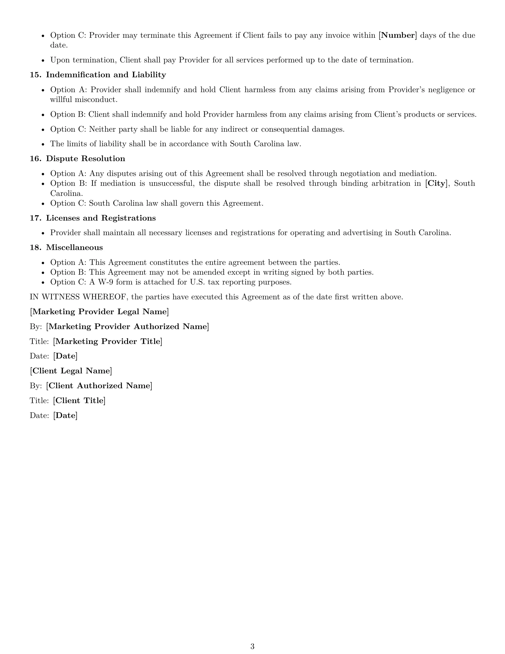 Preview page 3 of Free South Carolina marketing service contract template