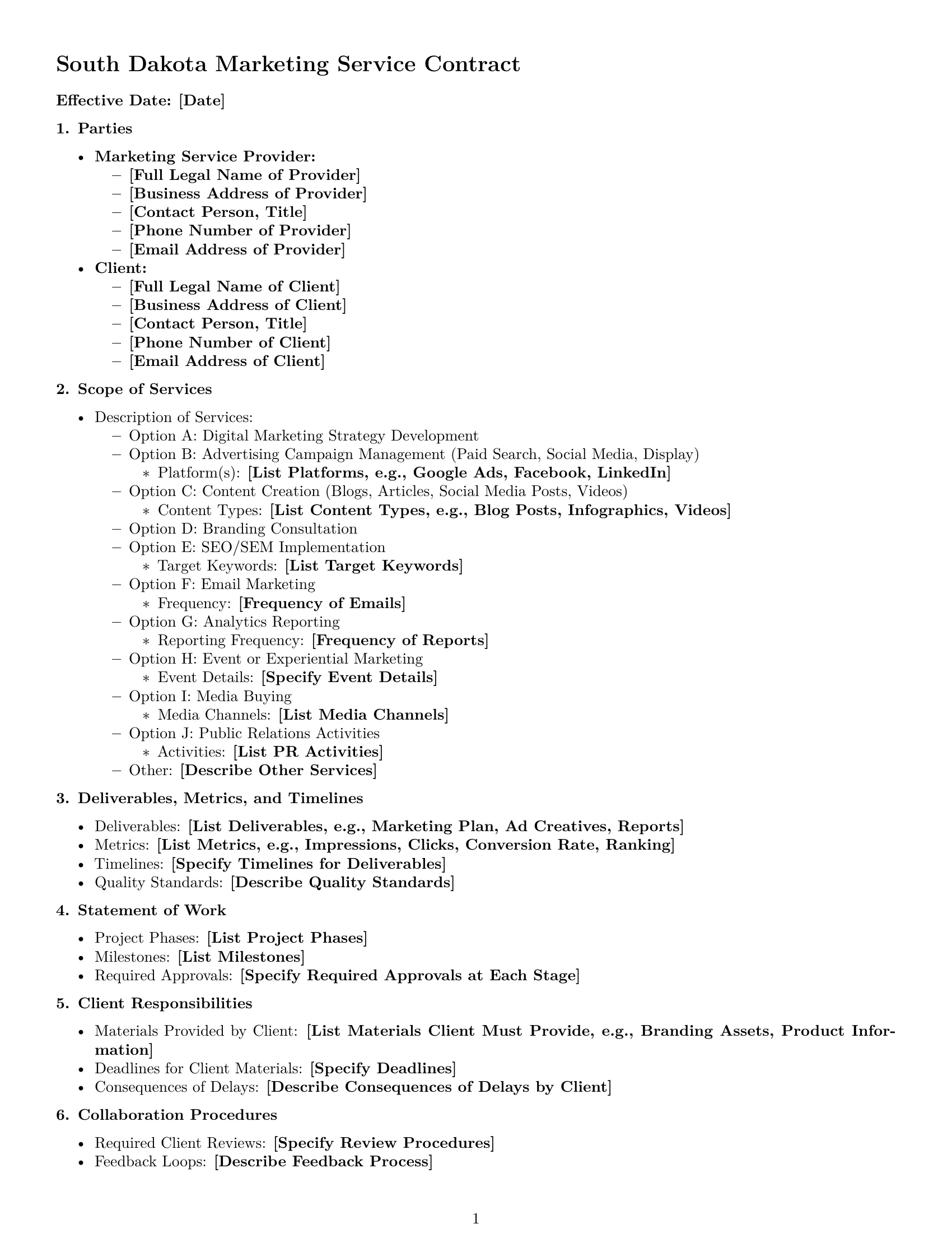 Preview page 1 of Free South Dakota marketing service contract template