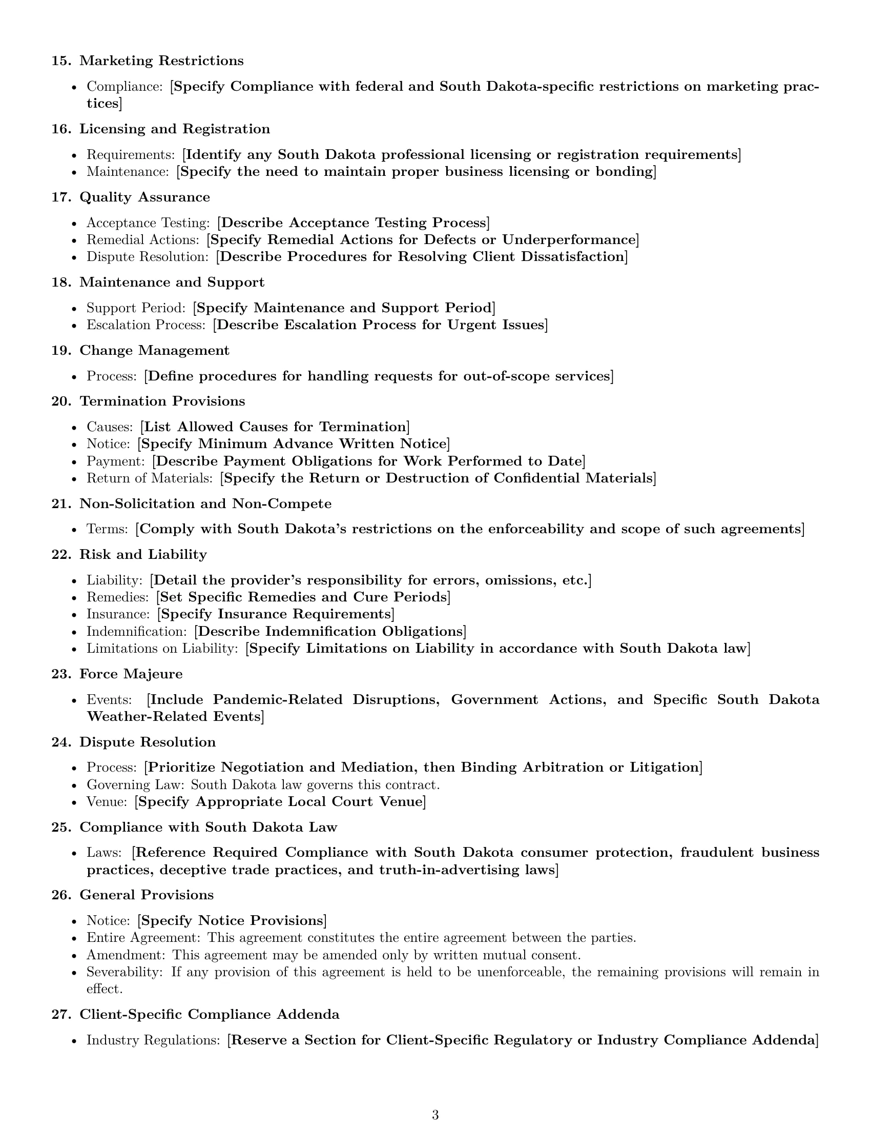 Preview page 3 of Free South Dakota marketing service contract template