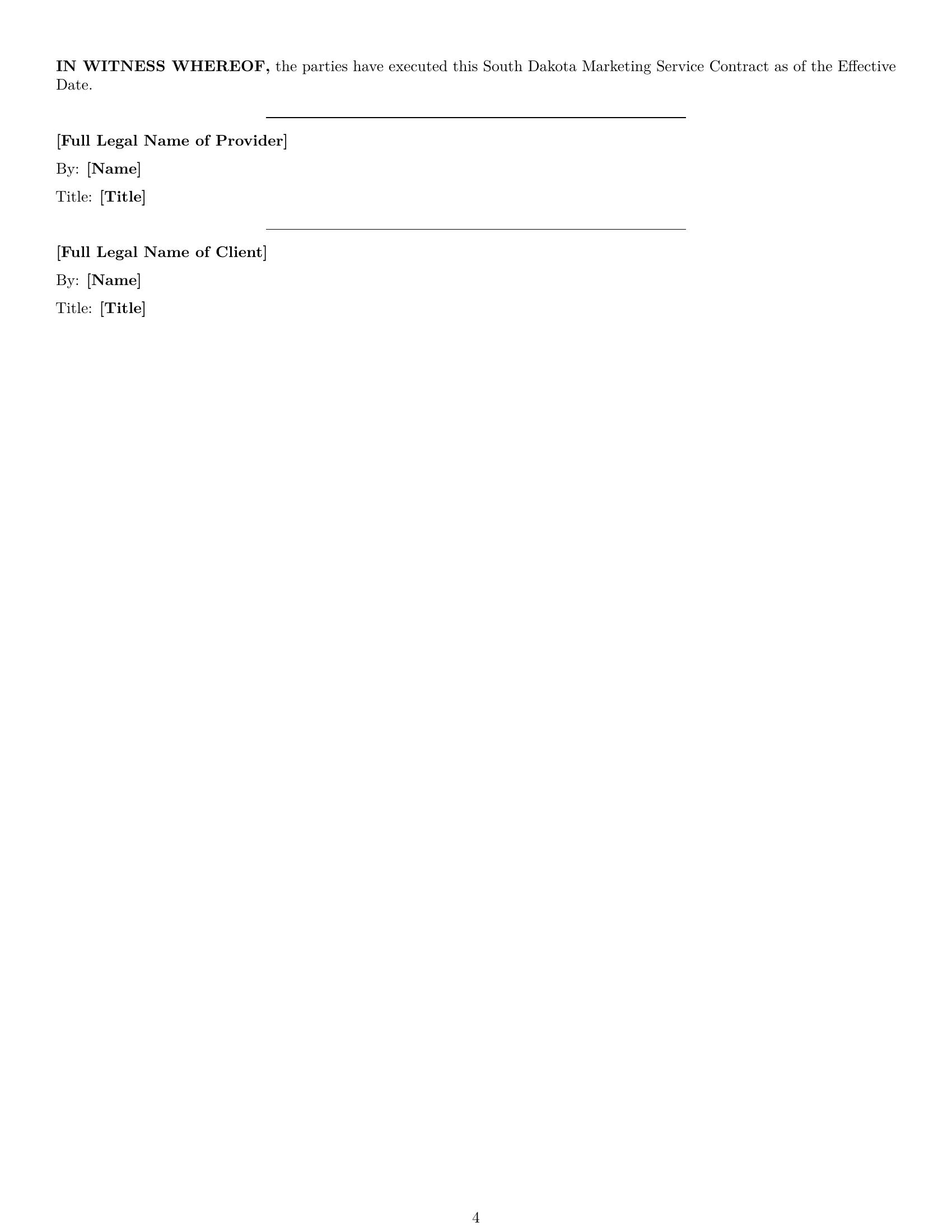 Preview page 4 of Free South Dakota marketing service contract template