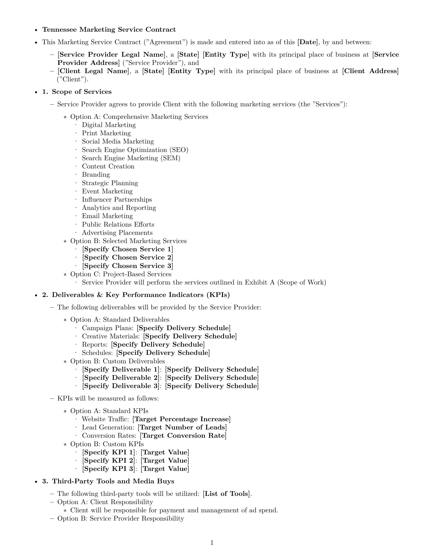 Preview page 1 of Free Tennessee marketing service contract template