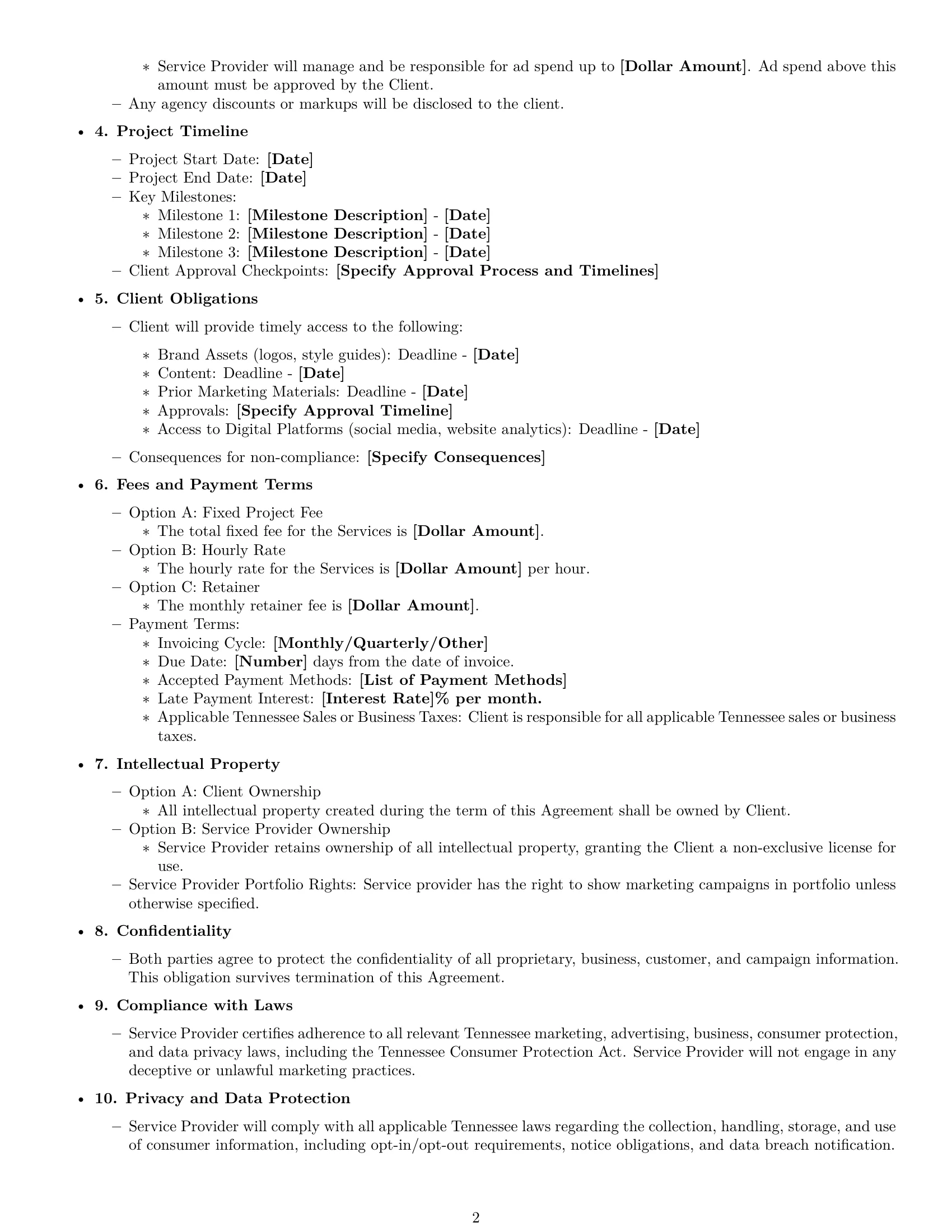 Preview page 2 of Free Tennessee marketing service contract template
