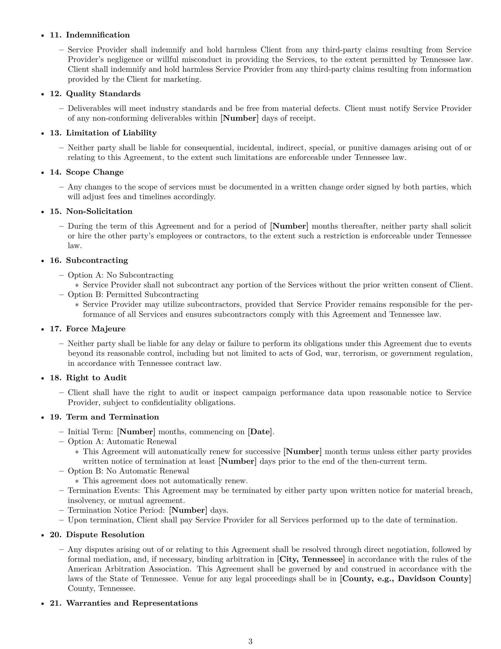 Preview page 3 of Free Tennessee marketing service contract template