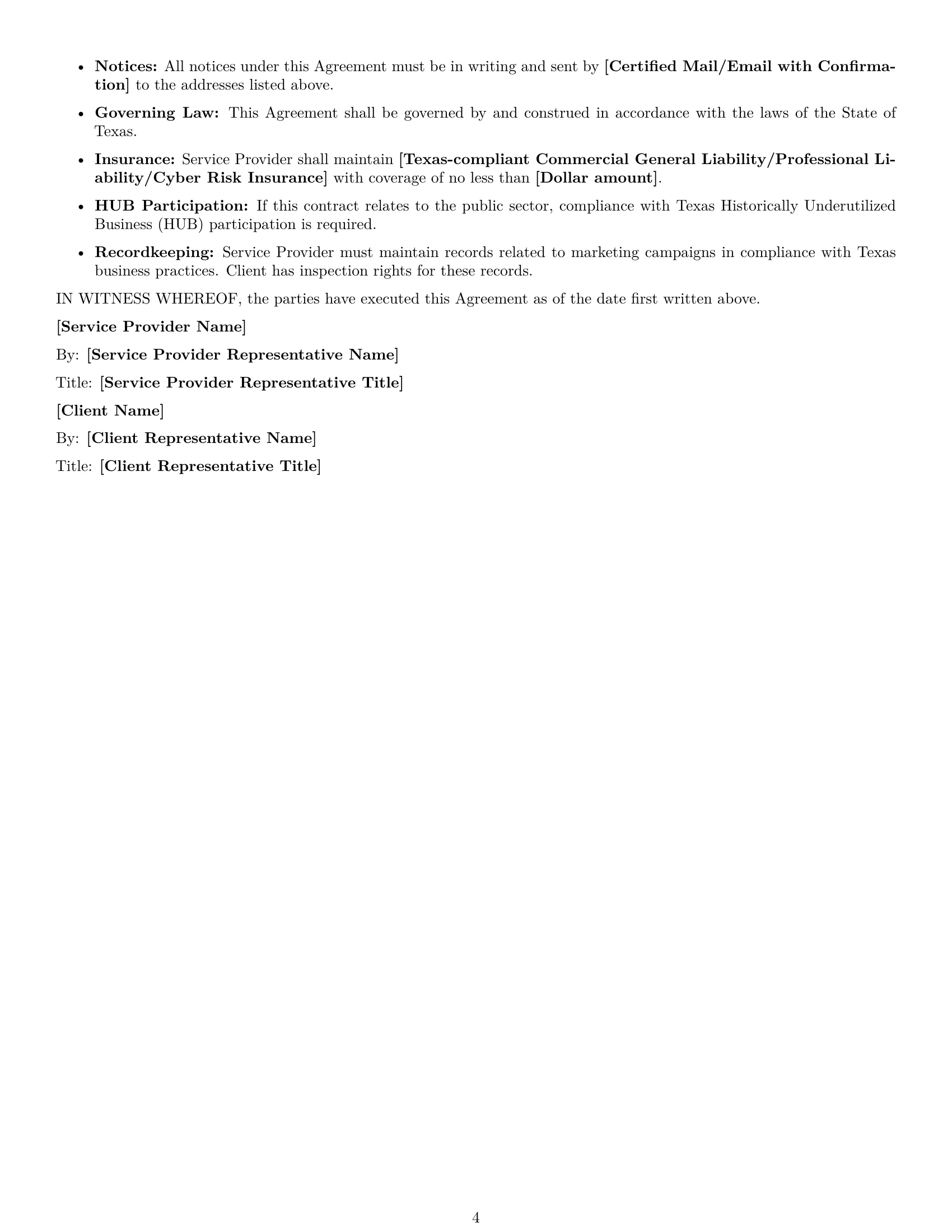 Preview page 4 of Free Texas marketing service contract template