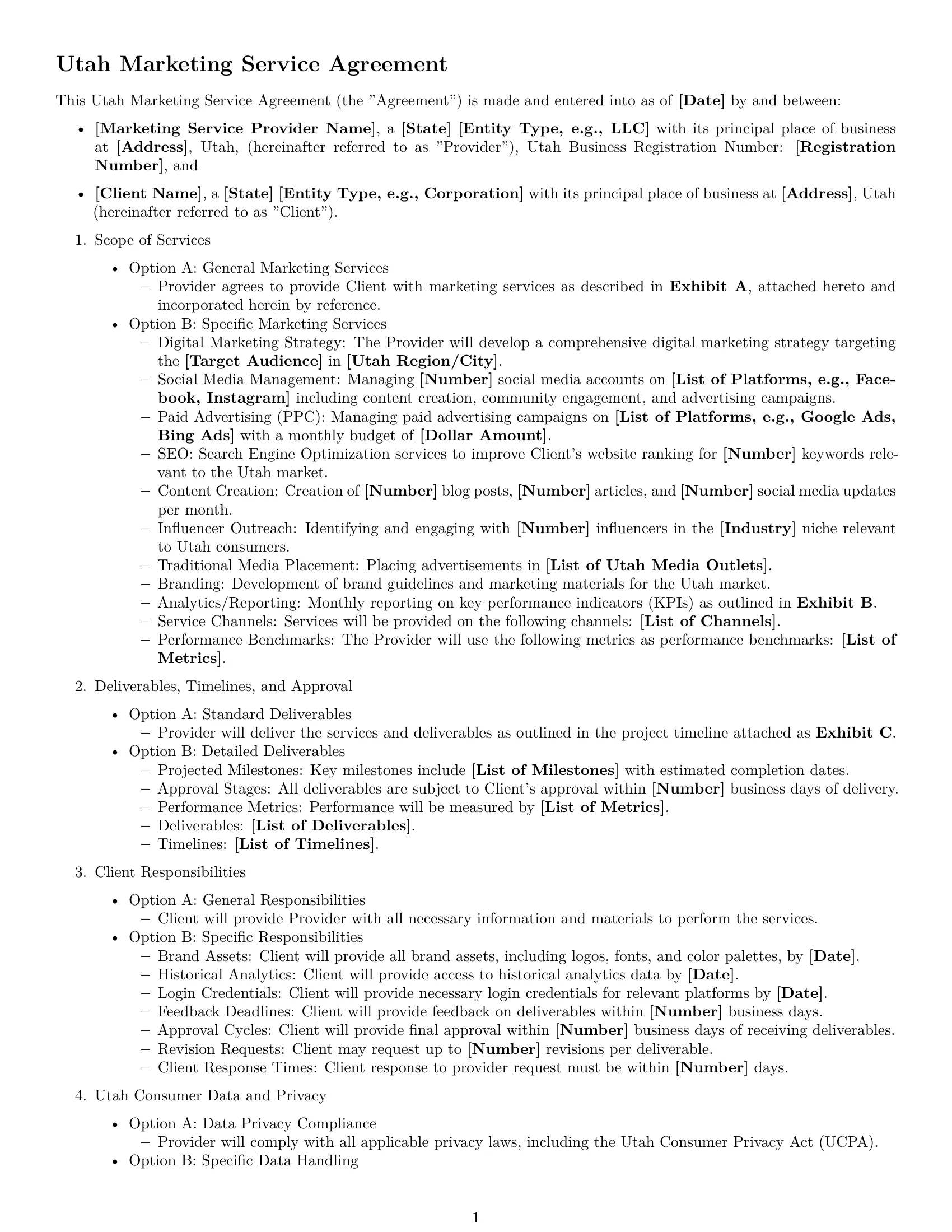 Preview page 1 of Free Utah marketing service contract template