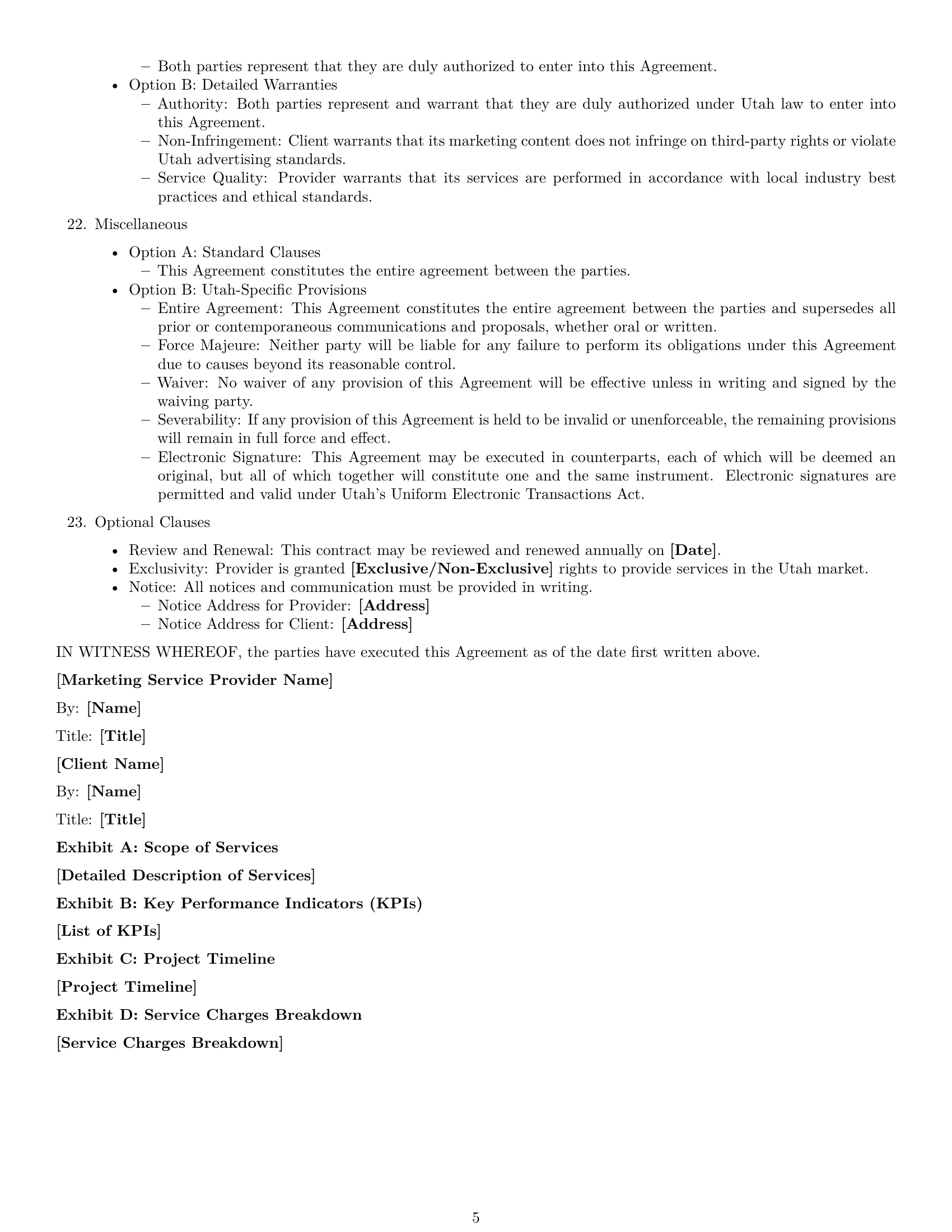 Preview page 5 of Free Utah marketing service contract template