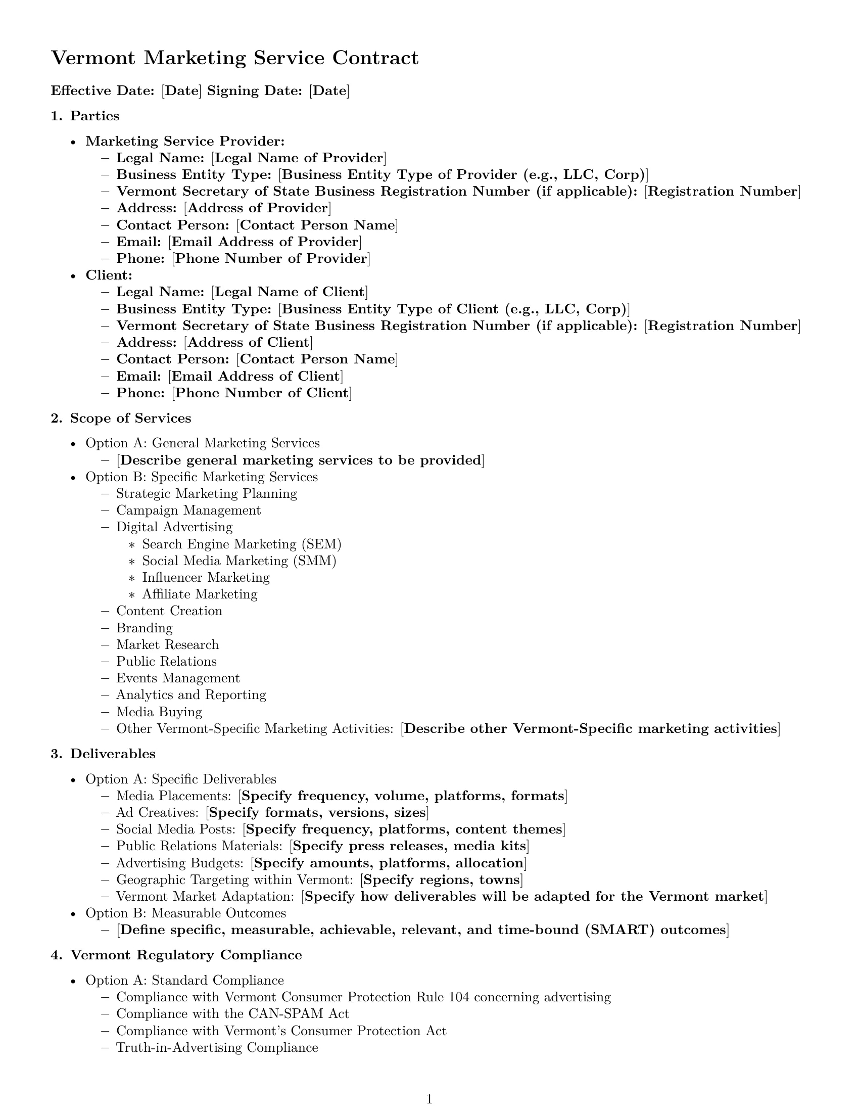 Preview page 1 of Free Vermont marketing service contract template