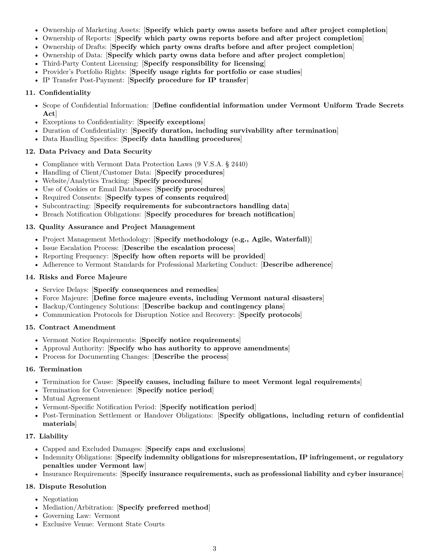 Preview page 3 of Free Vermont marketing service contract template