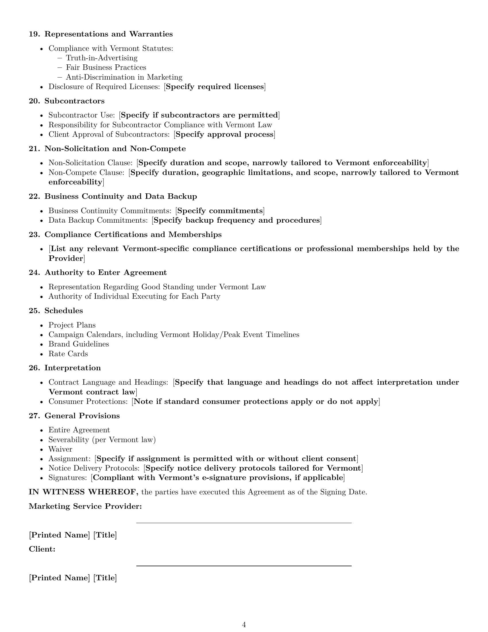 Preview page 4 of Free Vermont marketing service contract template
