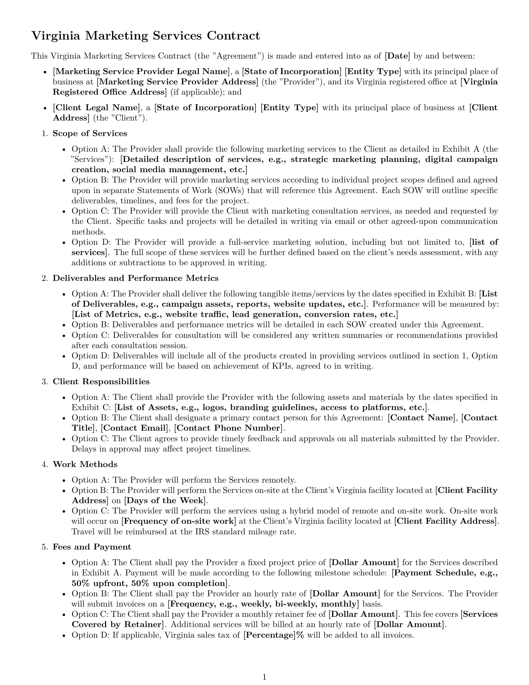 Preview page 1 of Free Virginia marketing service contract template