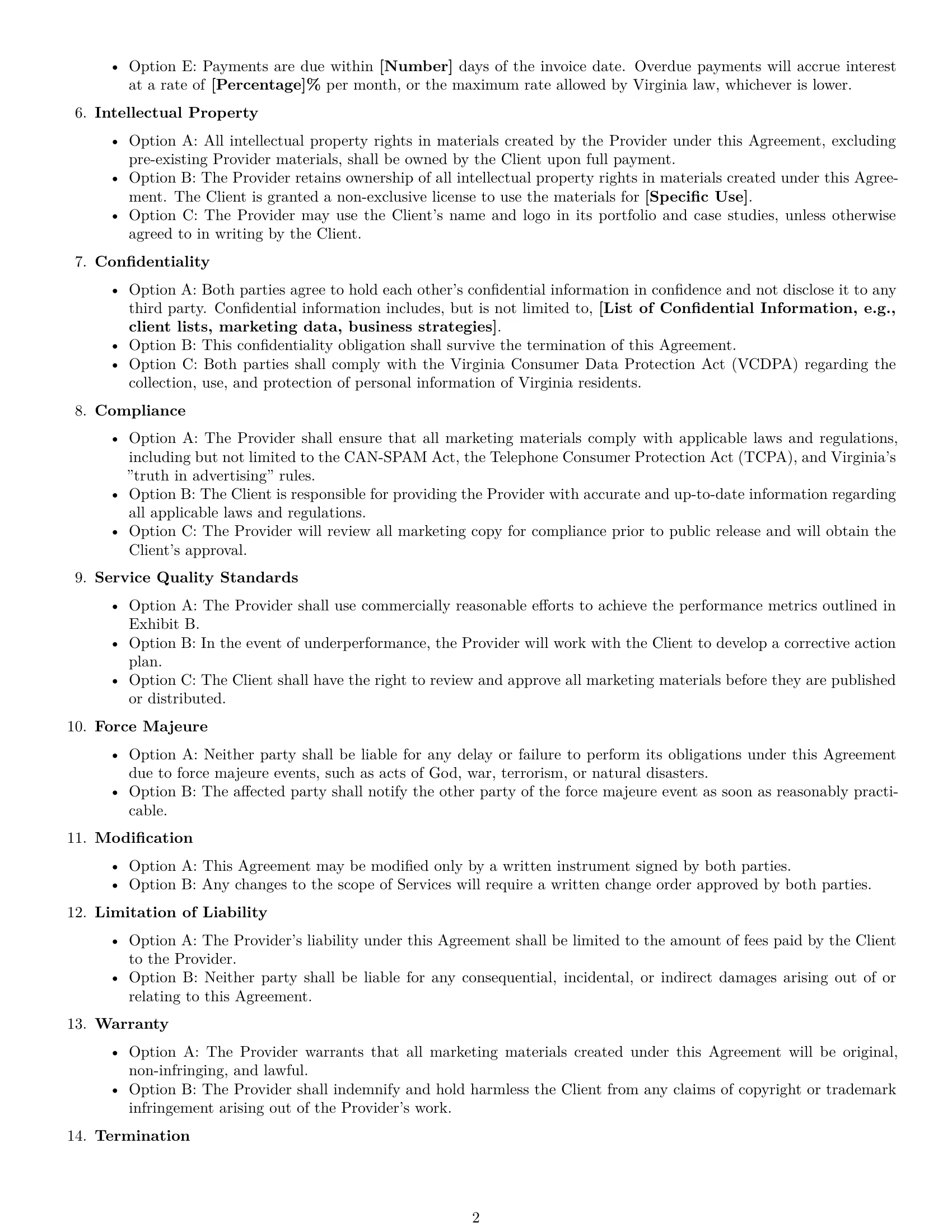 Preview page 2 of Free Virginia marketing service contract template