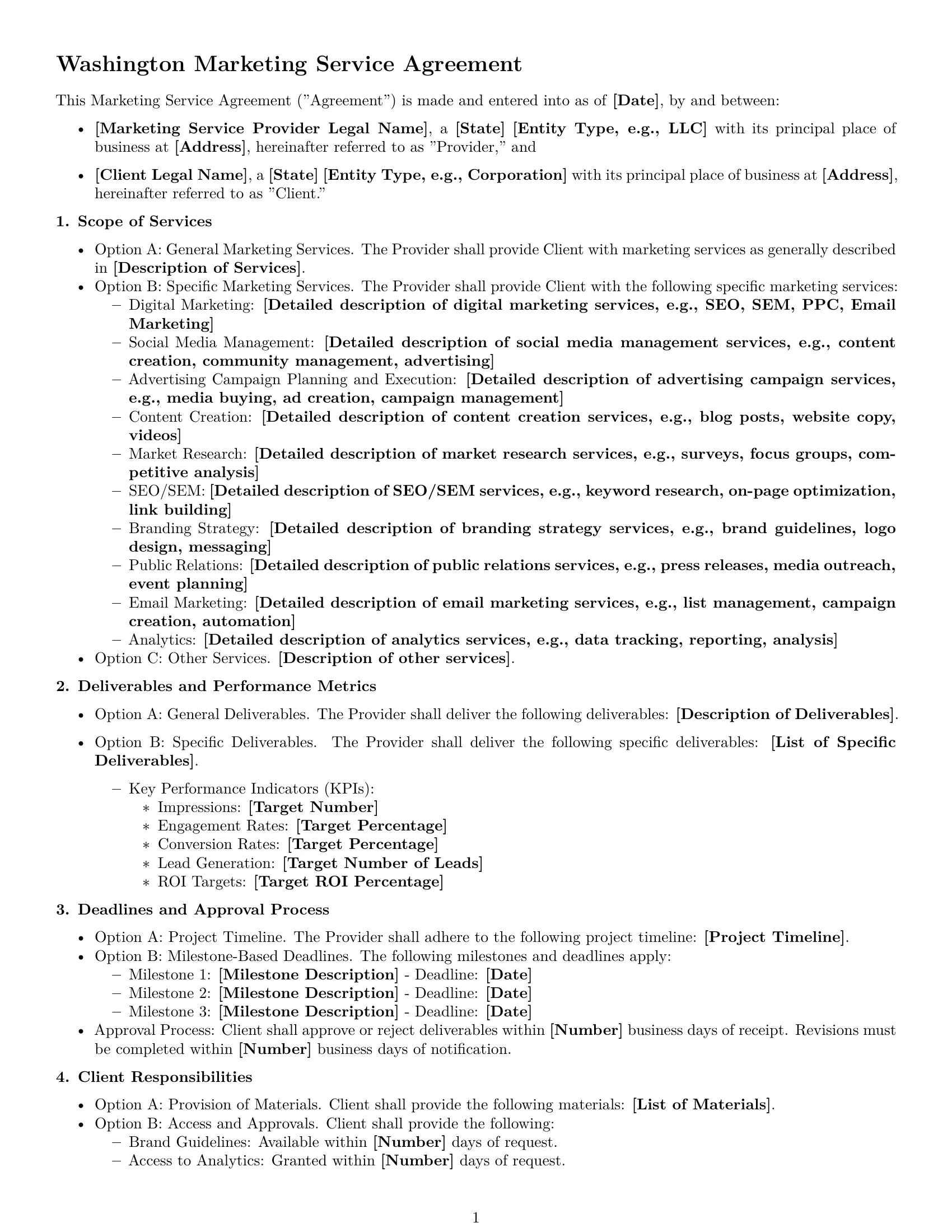 Preview page 1 of Free Washington marketing service contract template