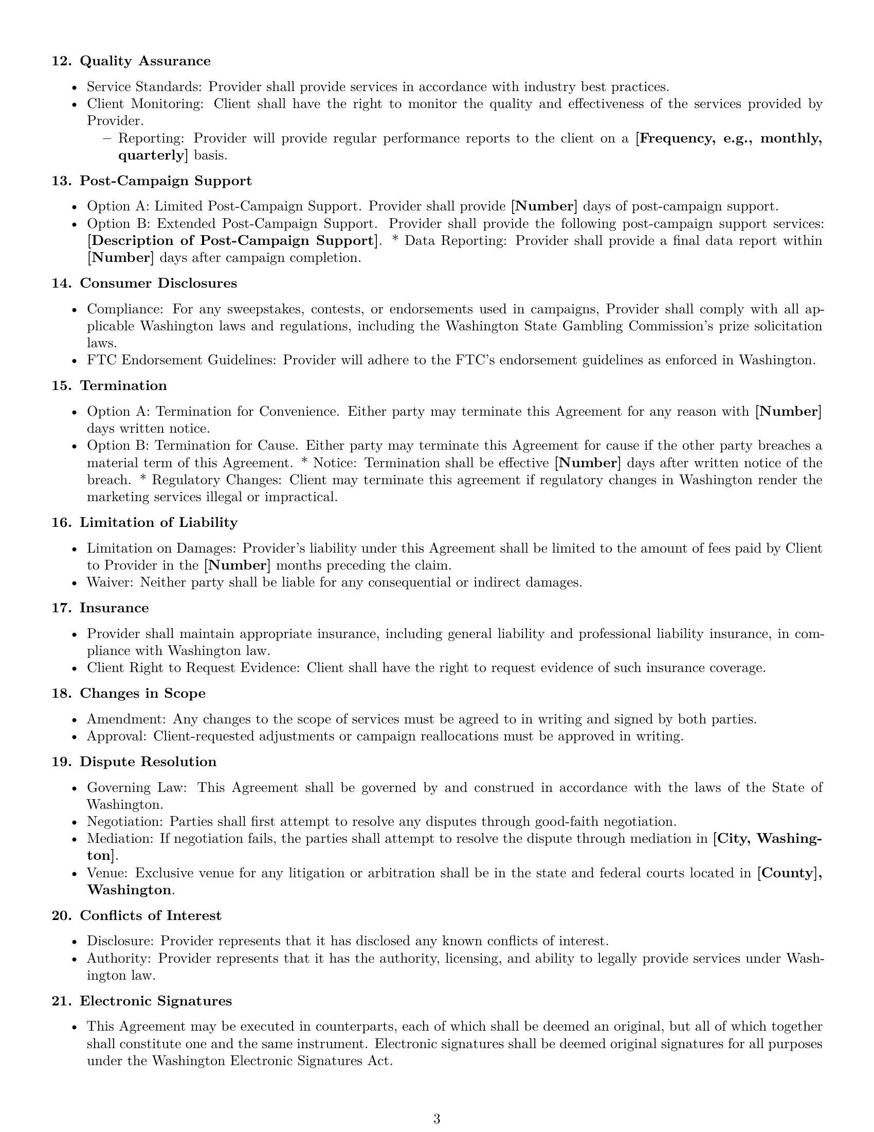 Preview page 3 of Free Washington marketing service contract template