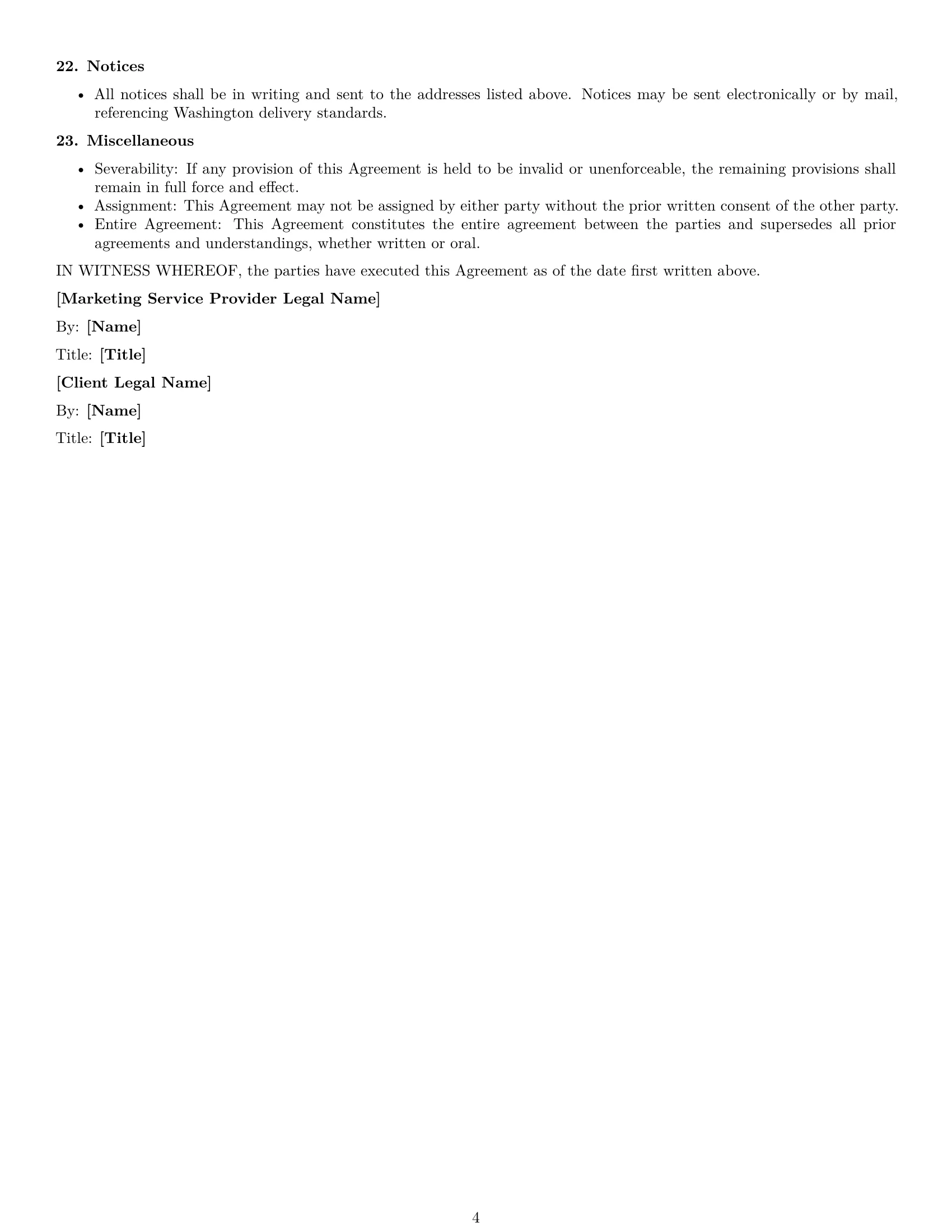 Preview page 4 of Free Washington marketing service contract template