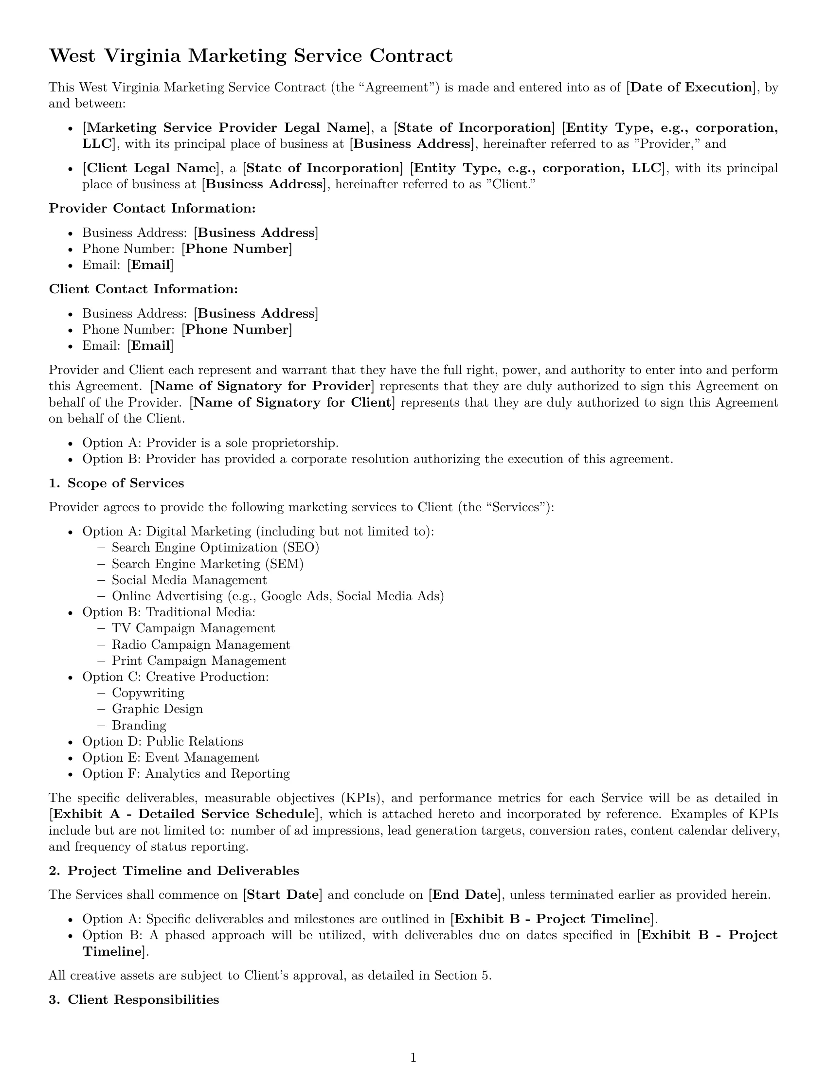 Preview page 1 of Free West Virginia marketing service contract template