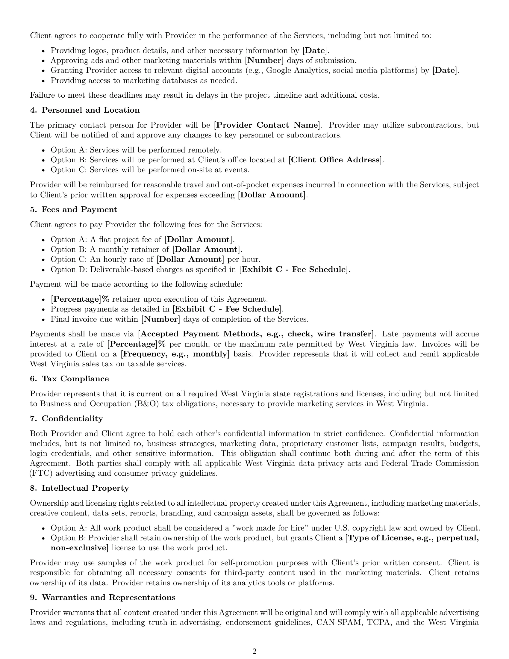 Preview page 2 of Free West Virginia marketing service contract template