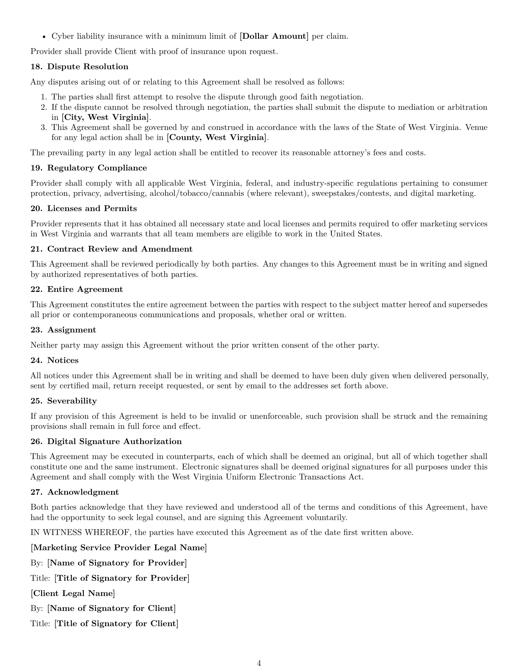 Preview page 4 of Free West Virginia marketing service contract template