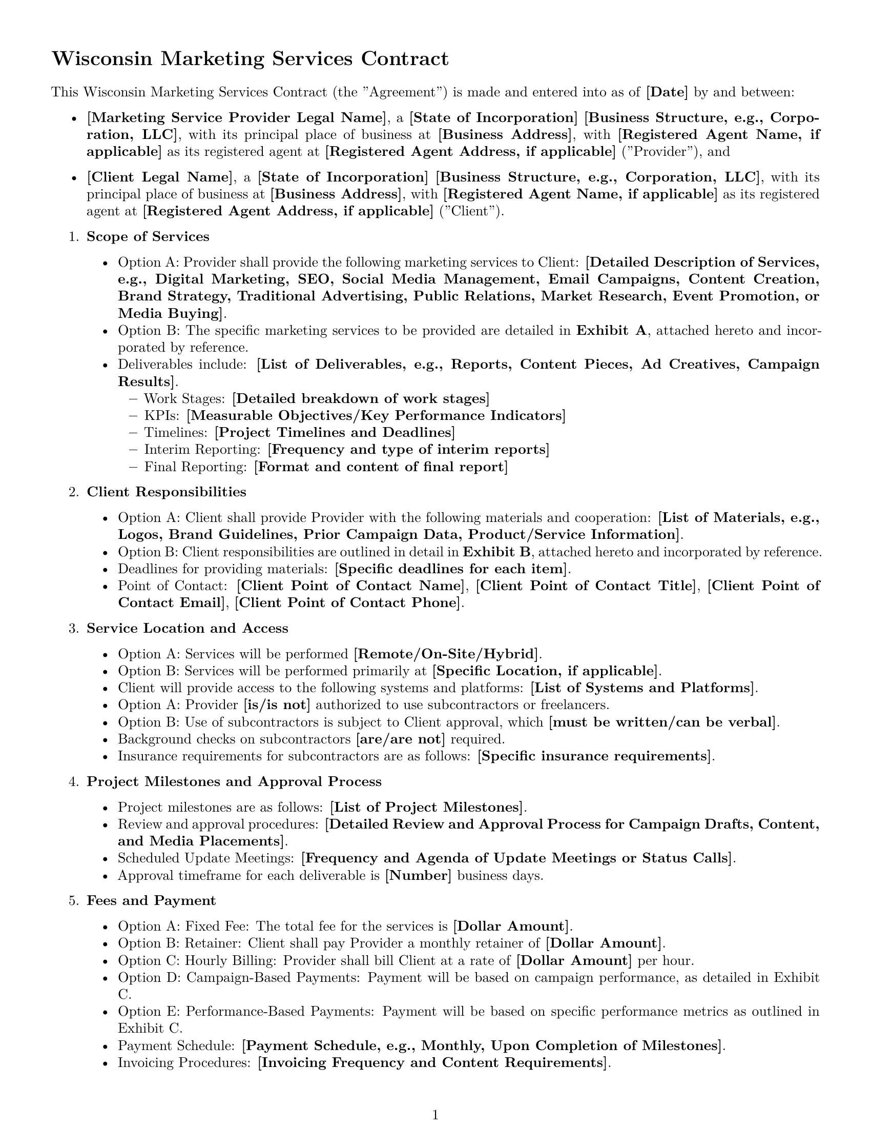 Preview page 1 of Free Wisconsin marketing service contract template