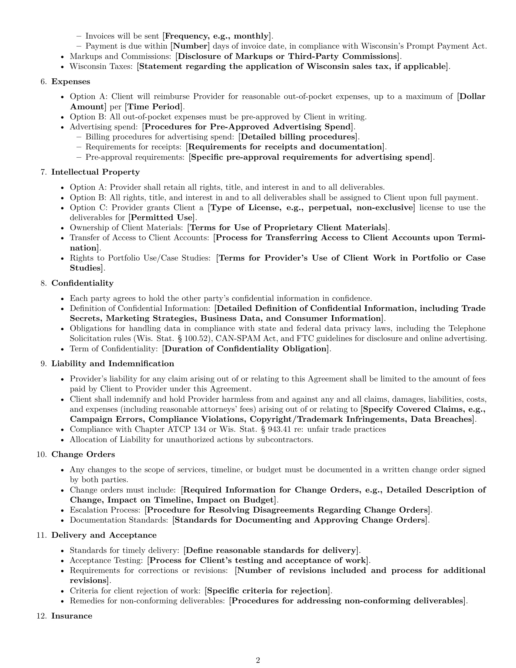 Preview page 2 of Free Wisconsin marketing service contract template