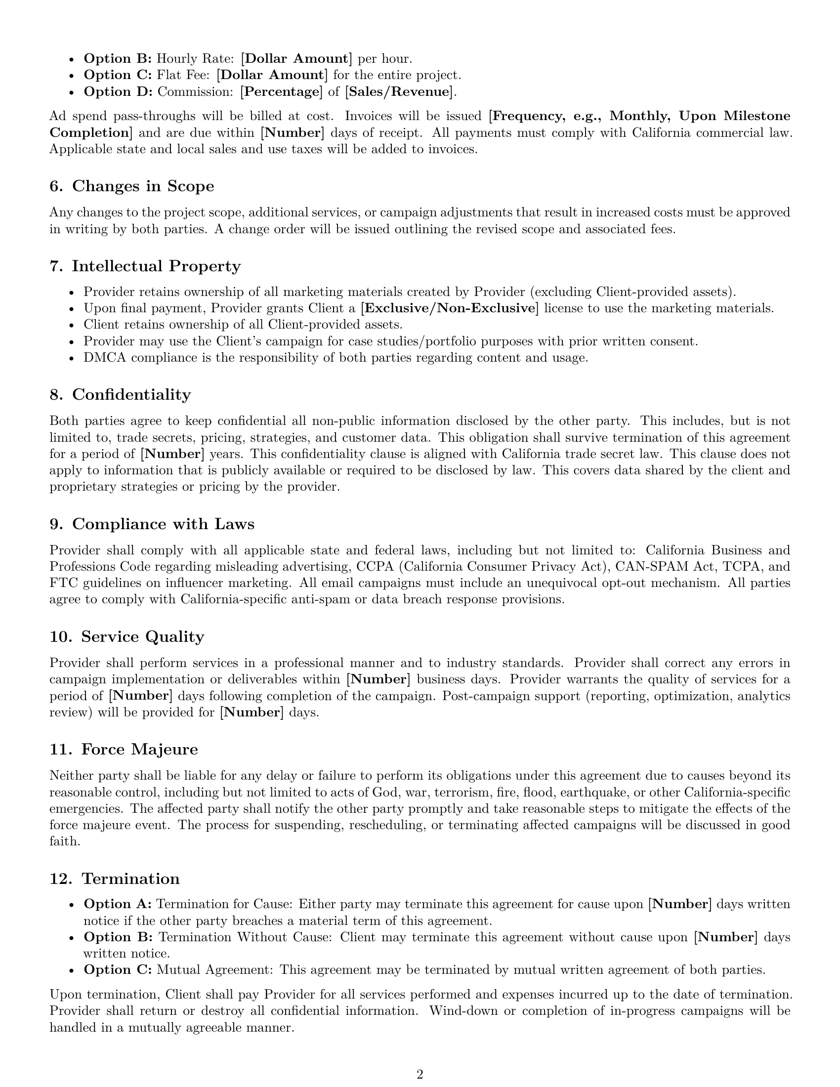 Preview page 2 of Free California marketing service contract template
