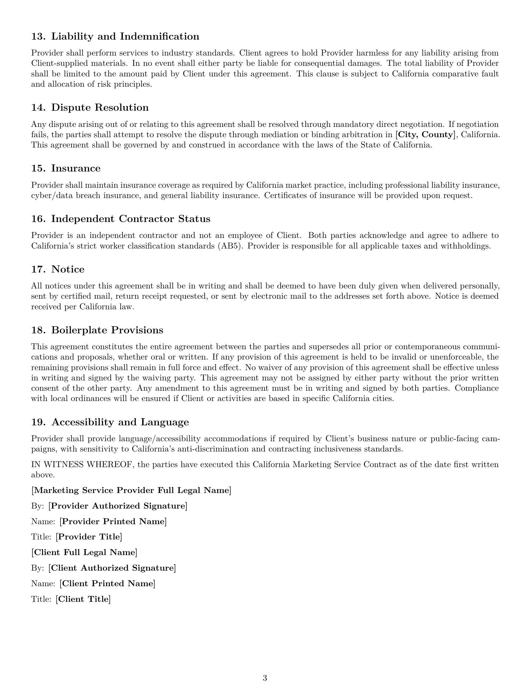 Preview page 3 of Free California marketing service contract template