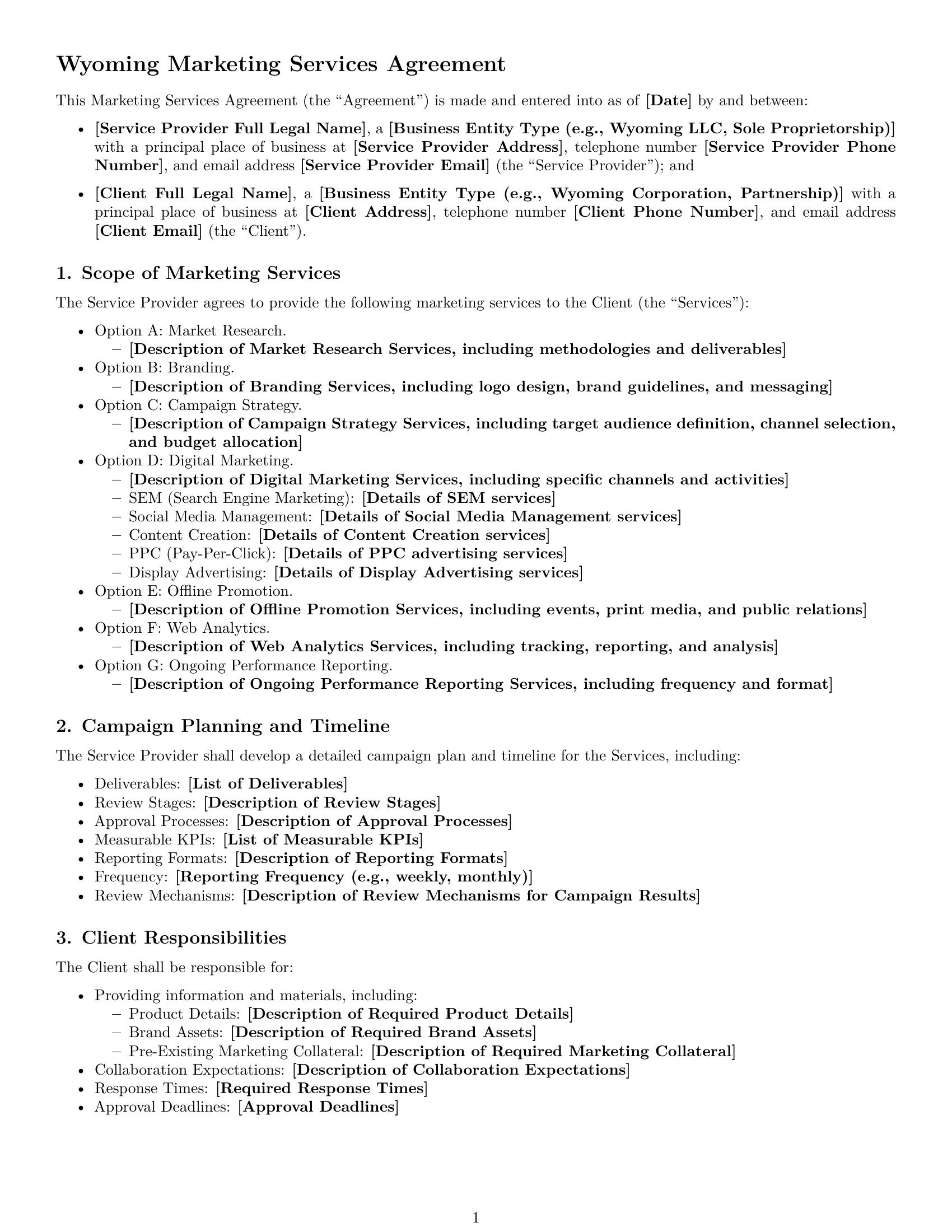 Preview page 1 of Free Wyoming marketing service contract template