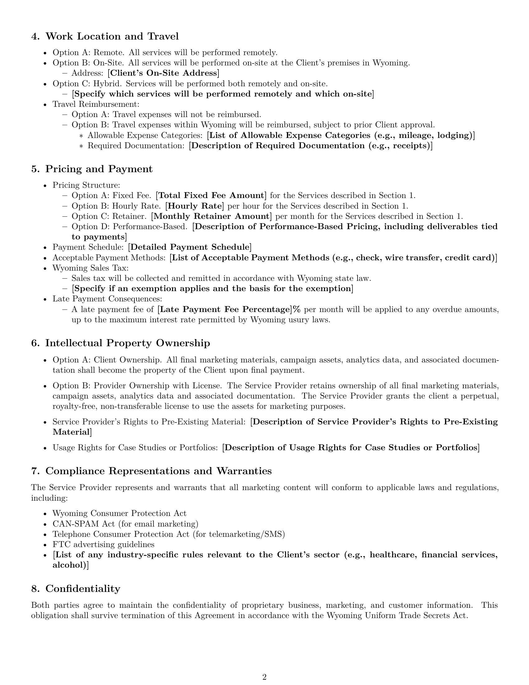 Preview page 2 of Free Wyoming marketing service contract template