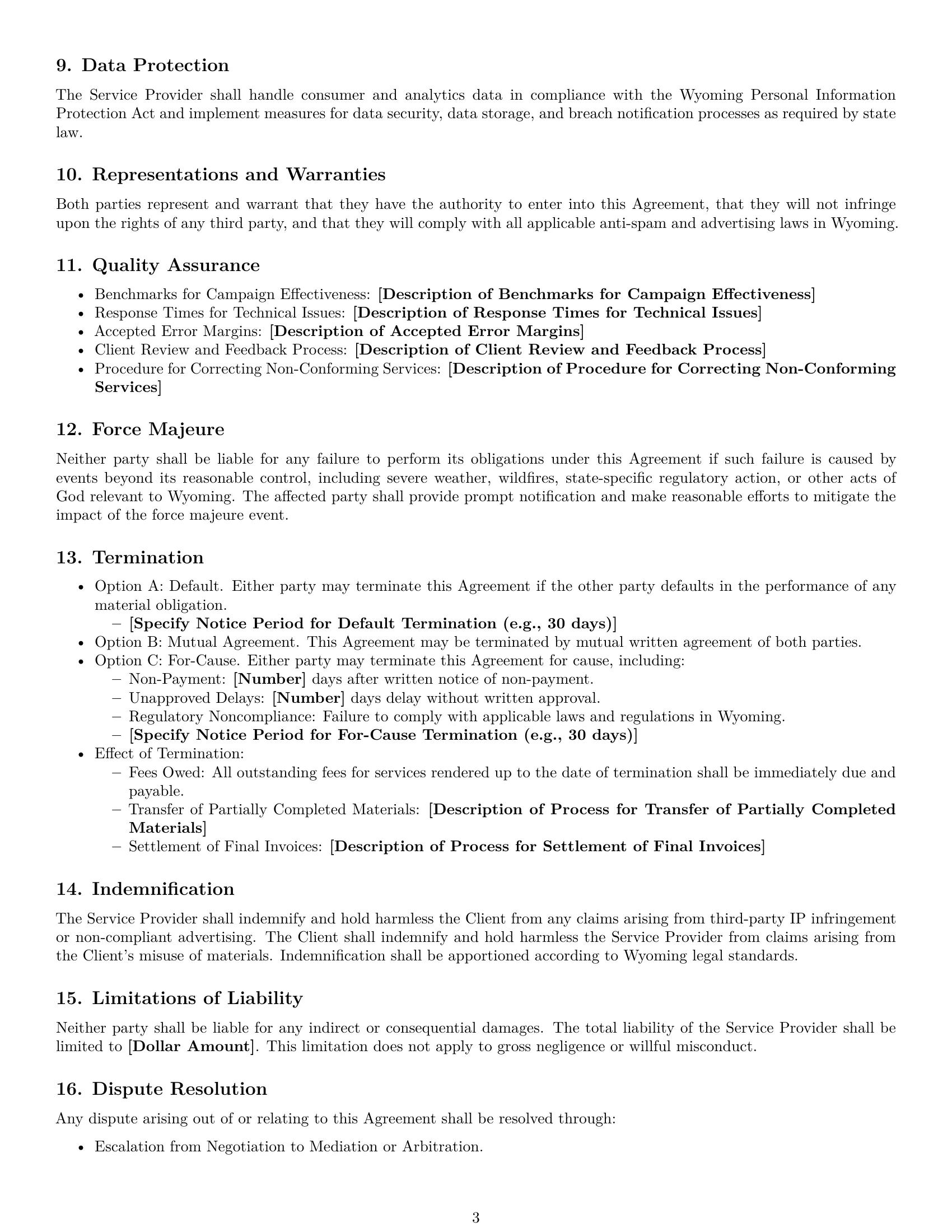 Preview page 3 of Free Wyoming marketing service contract template