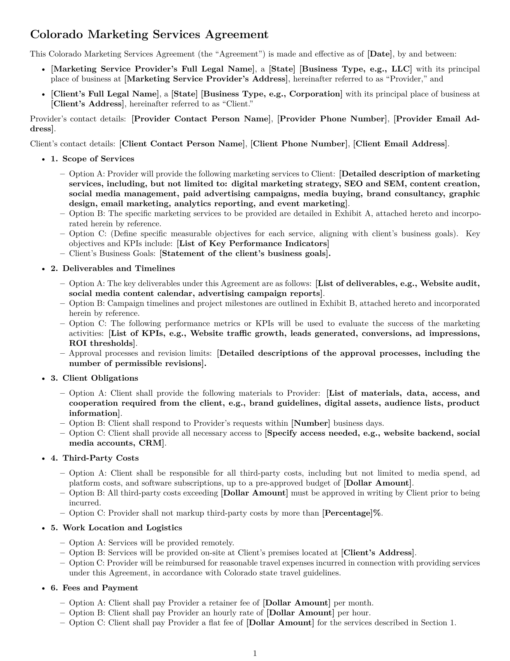 Preview page 1 of Free Colorado marketing service contract template