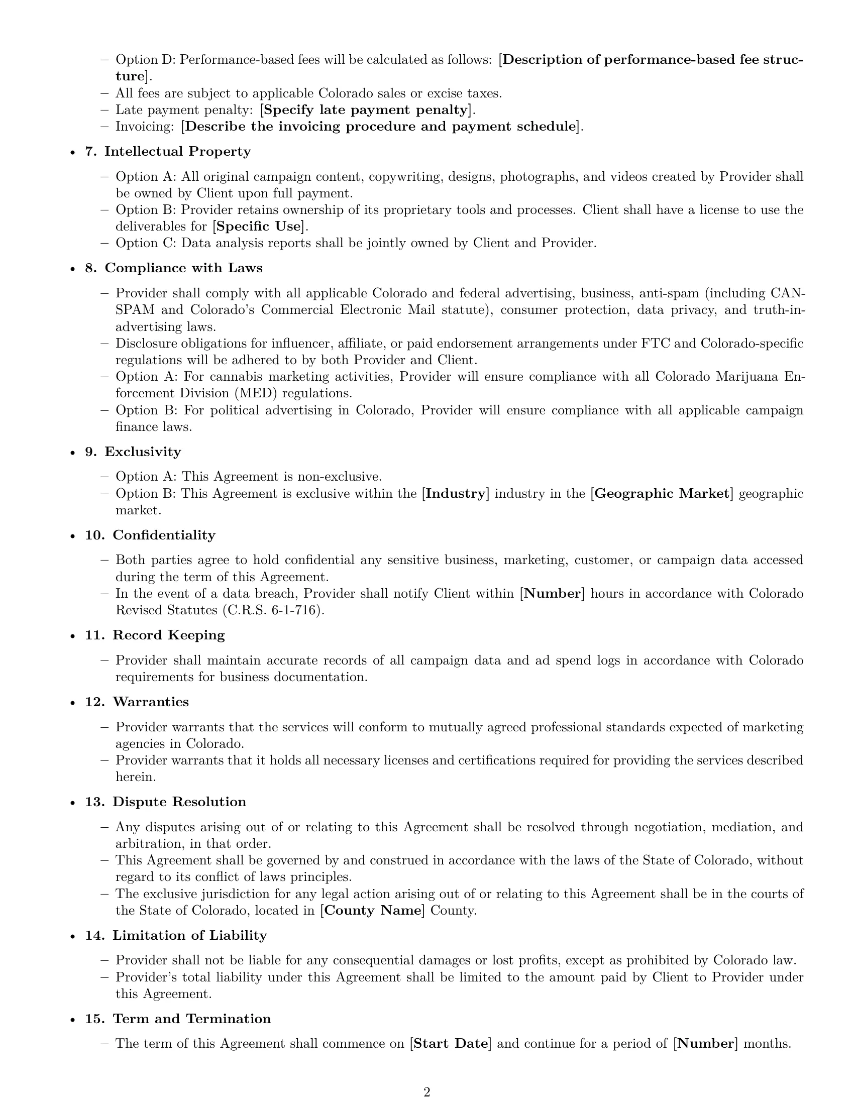 Preview page 2 of Free Colorado marketing service contract template